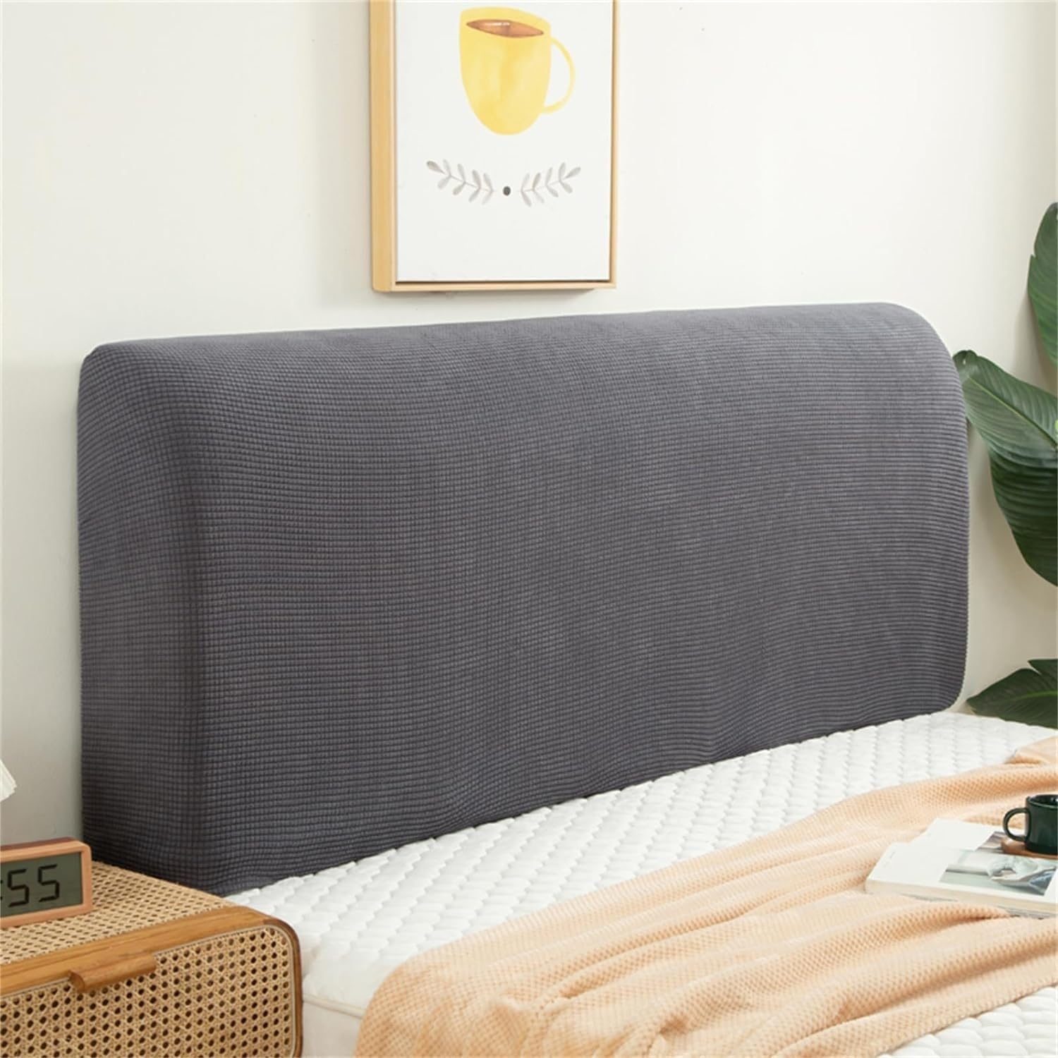 RTSFKFS Double/Single Bed Headboard Cover Velvet Padded Bed Headboard Slipcover Super King Size Small Bed Protector Slipcover for Bed Headboard Dustproof Decoration (Color : Gray, Size : 160cm/63in)