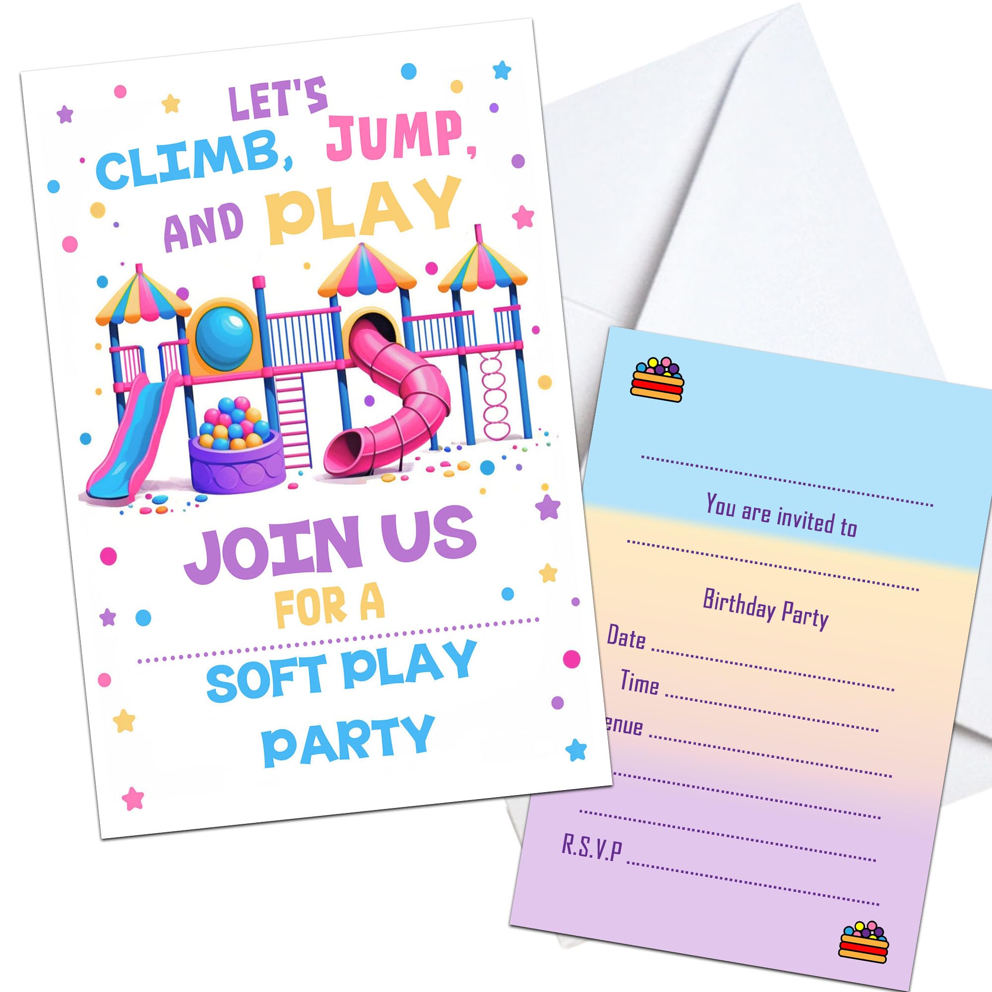Soft Play Party Invites Birthday Invitations & Envelopes (WRITE ON) (30 with envelopes)