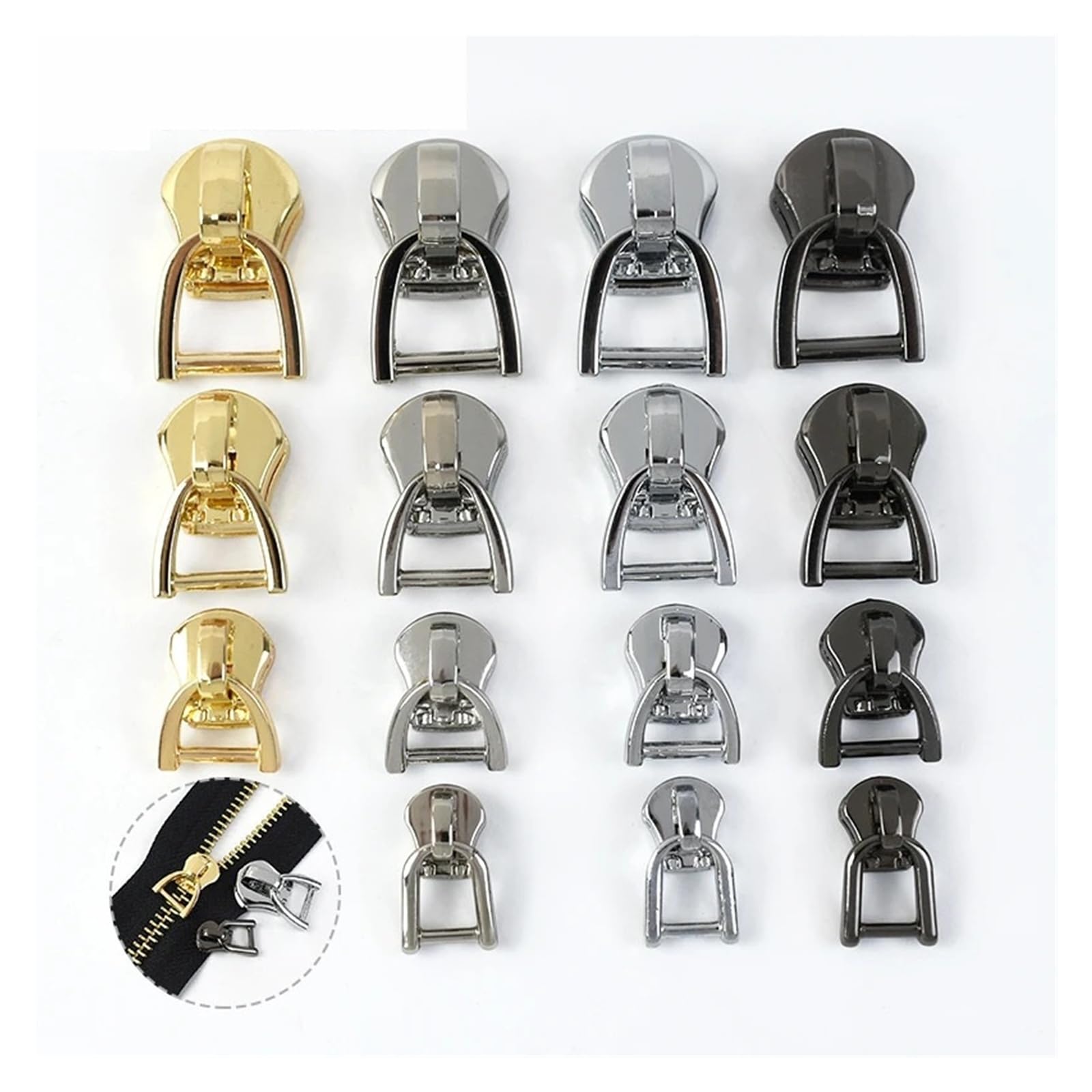 Tirador de cremallera for Metal, anillo en D, deslizadores, bolsas, chaqueta, cierre cremalleras repuesto, accesorios costura DIY, 5-20 piezas, 3#5#8#10#(Chrome,20Pcs,ForMetal-No8)