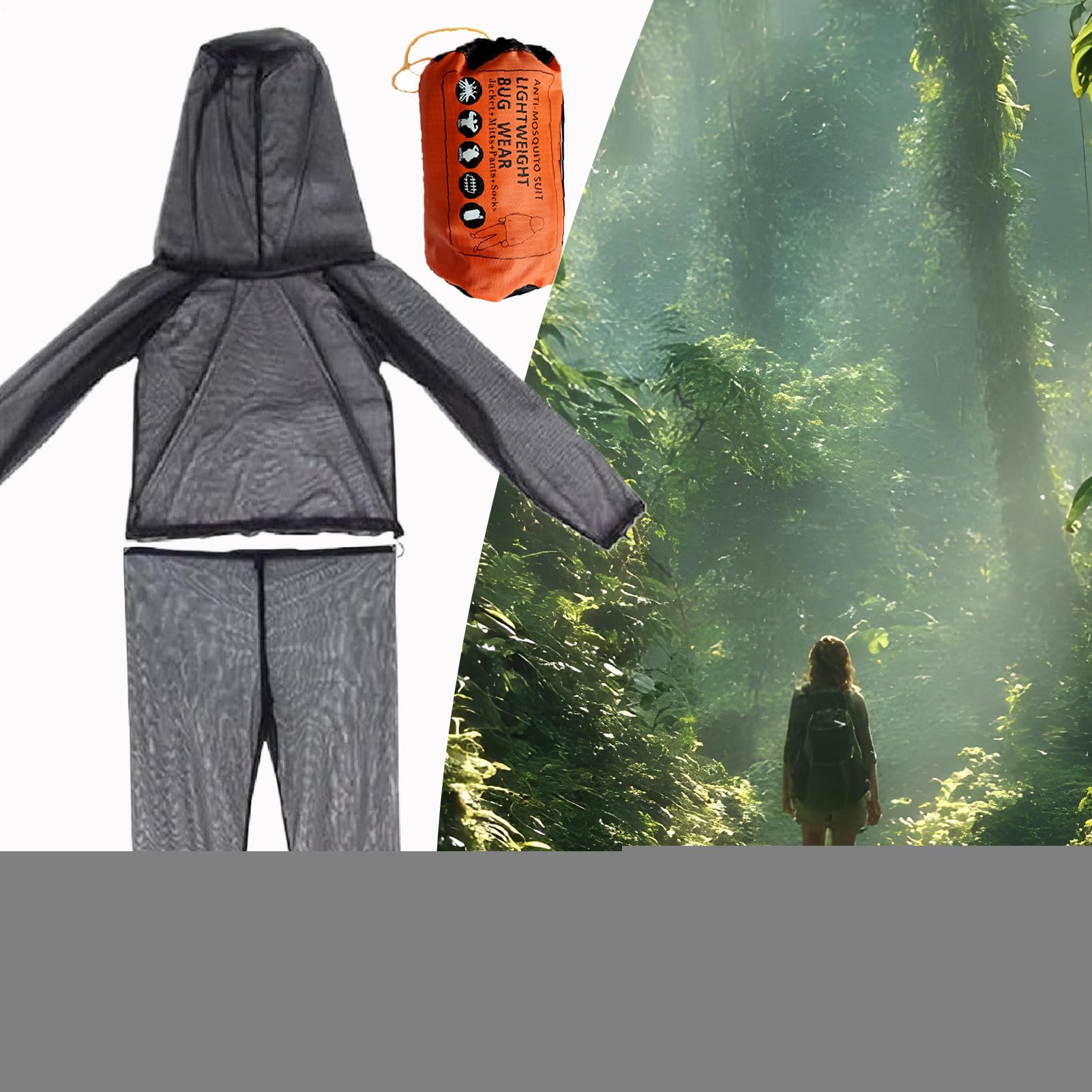 Generico Tuta Rete Anti-Zanzare,Tuta in Maglia Anti-Insetti con Cappuccio | Indumento in Mesh con Zaino da Viaggio per Escursionismo Arrampicata Attività All'aperto