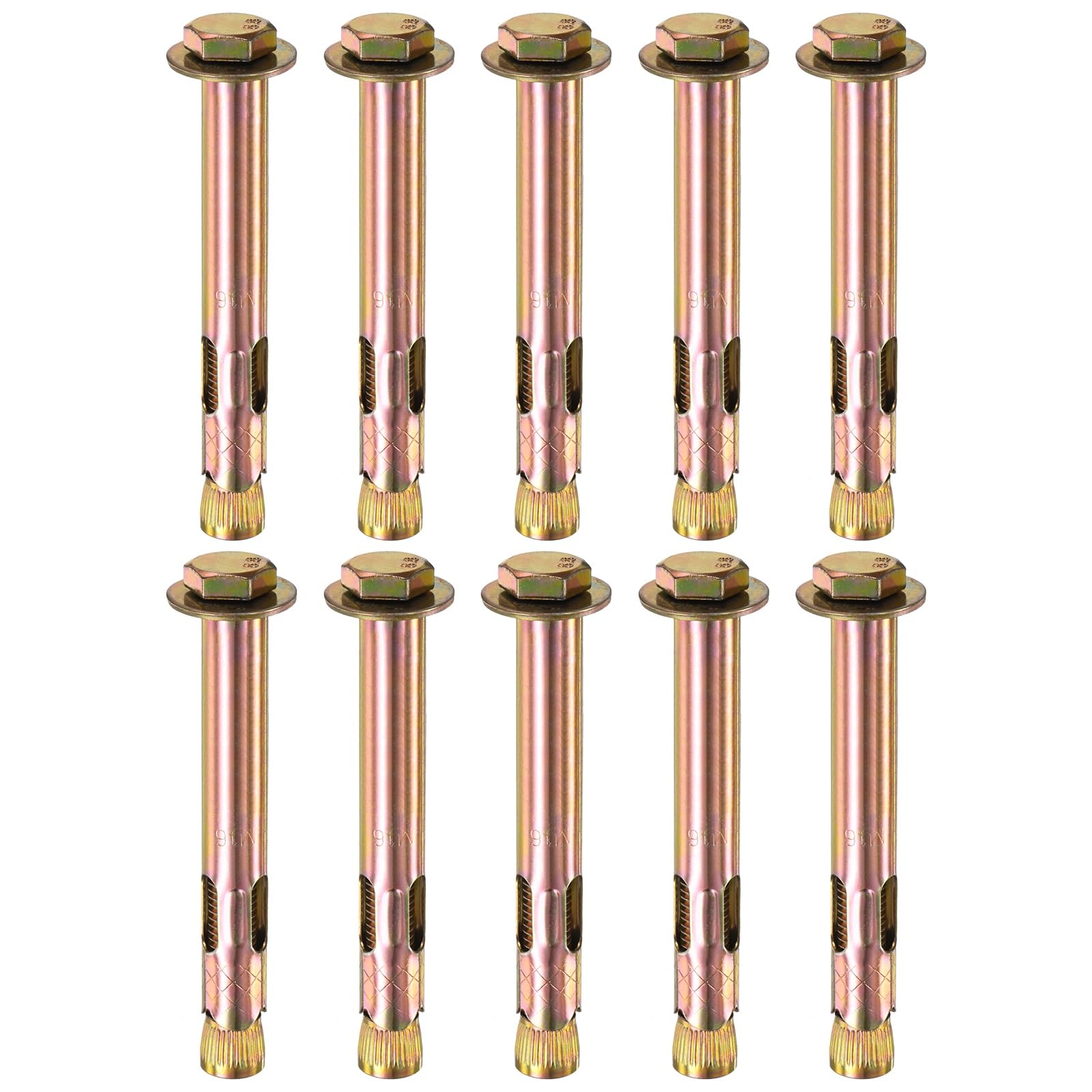 M METERXITY 10-Pack Hex Expansion Bolt, M12x120mm Colored Galvanized Iron-Carbon Steel External Hex Expansion Bolts, Anti-Corrosion Metal Bolt for Concrete/Dry Brick/Block Walls