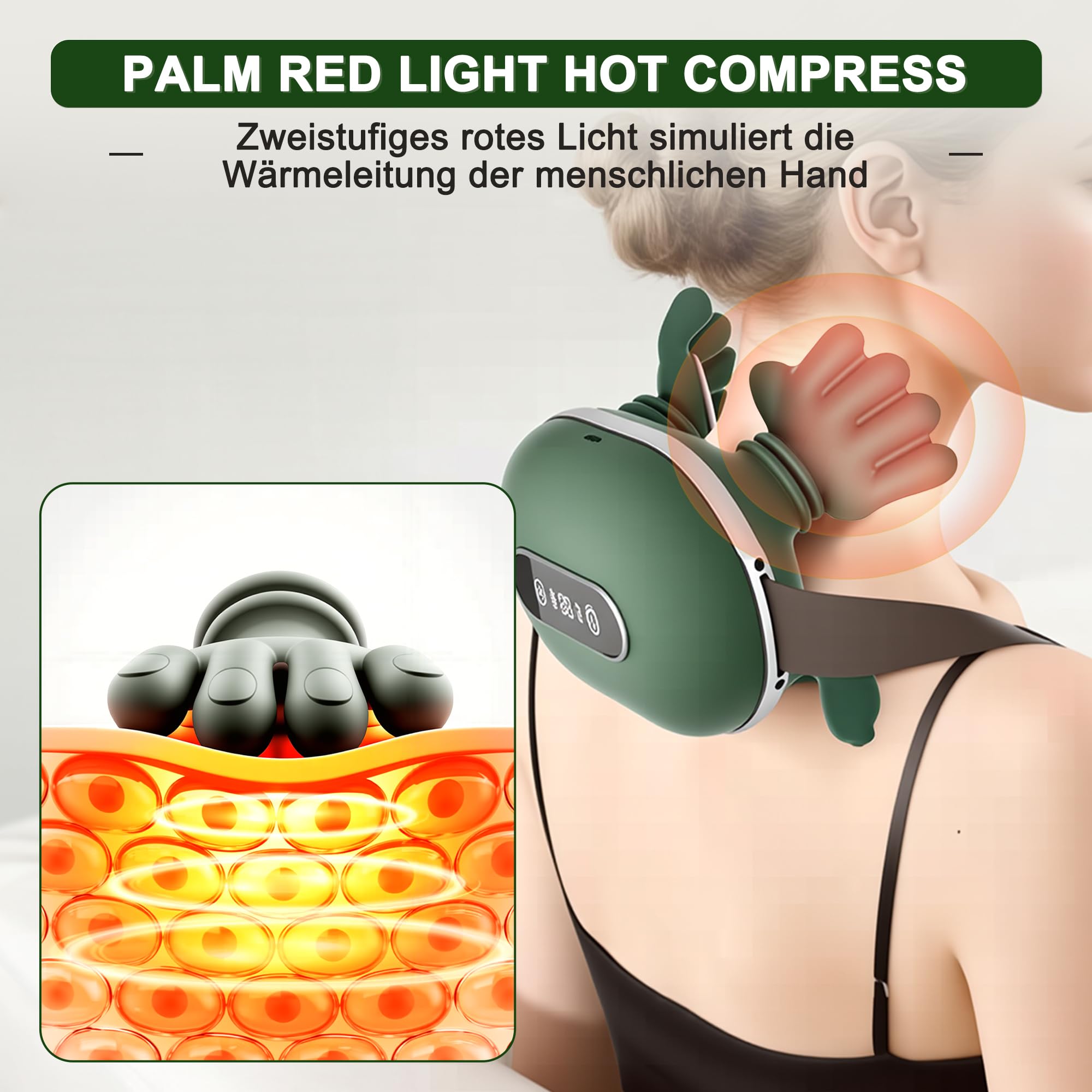 Massagegerät, 4D Nackenmassagegerät, Touchscreen-Tasten, mit 3 Massageprogrammen und 2 Heizstufen, Entspannt die Muskeln und lindert Müdigkeit, Das Perfekte Geschenk für Familie und Freunde.