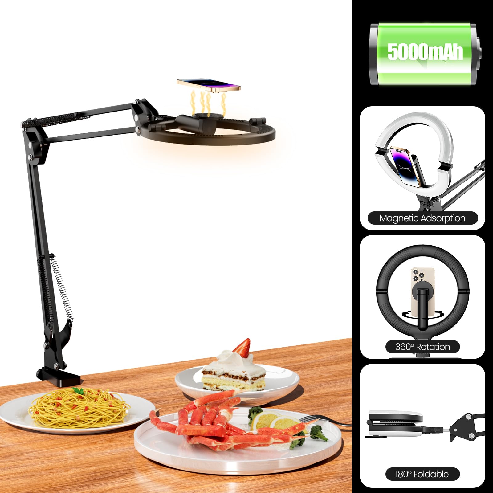 XINBAOHONG - Luce magnetica ad anello da 25,4 cm, supporto per fotocamera e telefono, luce LED per selfie XINBAOHONG con supporto e supporto per telefono, luce da scrivania ricaricabile per