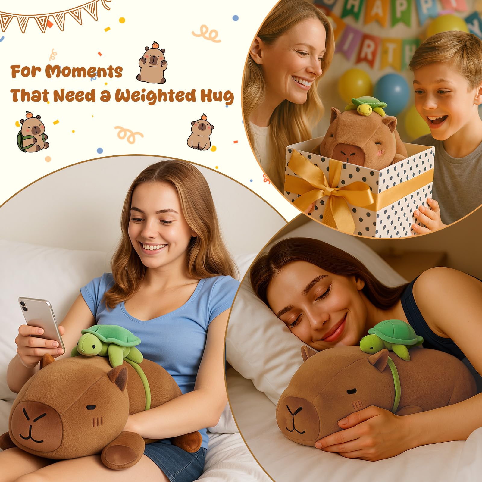 SQEQE Gewichtetes Capybara Kuscheltier, Weiches Wasserschwein Plüschtier Kuscheltierkissen mit Gewicht, Cute Plüschtiere für Kinder und Erwachsene 25CM