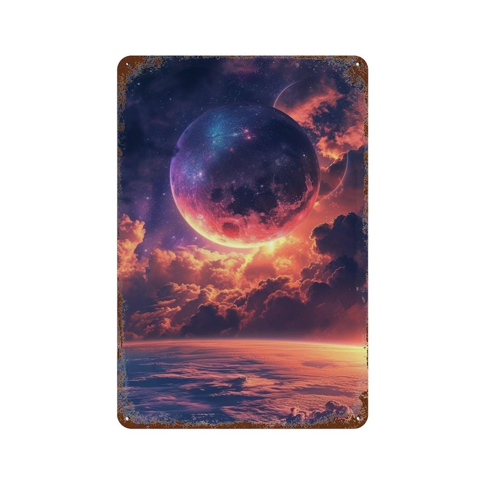 Galactic Sunset Fantasy 11.8"x7.9" Vintage Rust Metal Sign, Decorative Metal Wall Art for Bistro, Counter And Cafe Decor