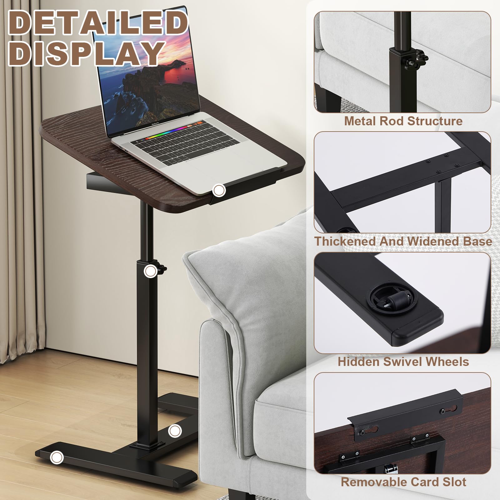 Table d'appoint en forme de C,petite table d'appoint inclinable,chêne