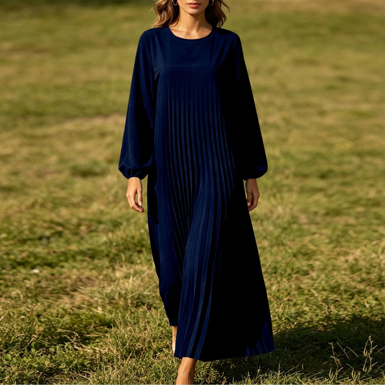 Jupe Femme Midi Robe Décontractée Discrète Marché Estival Silhouette Stable Silhouette Midi Polyester Souple Col Net Plissé Léger Longueur Polyvalente Équilibre Léger Couleur Variante Taille STANDARD