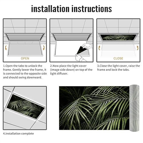 Miniatura 5 de Hojas de palmera tropicales, grandes, verde oscuro, cubiertas de luz fluorescente, 2 x 4, cubierta de luz de techo decorativo fluorescente con