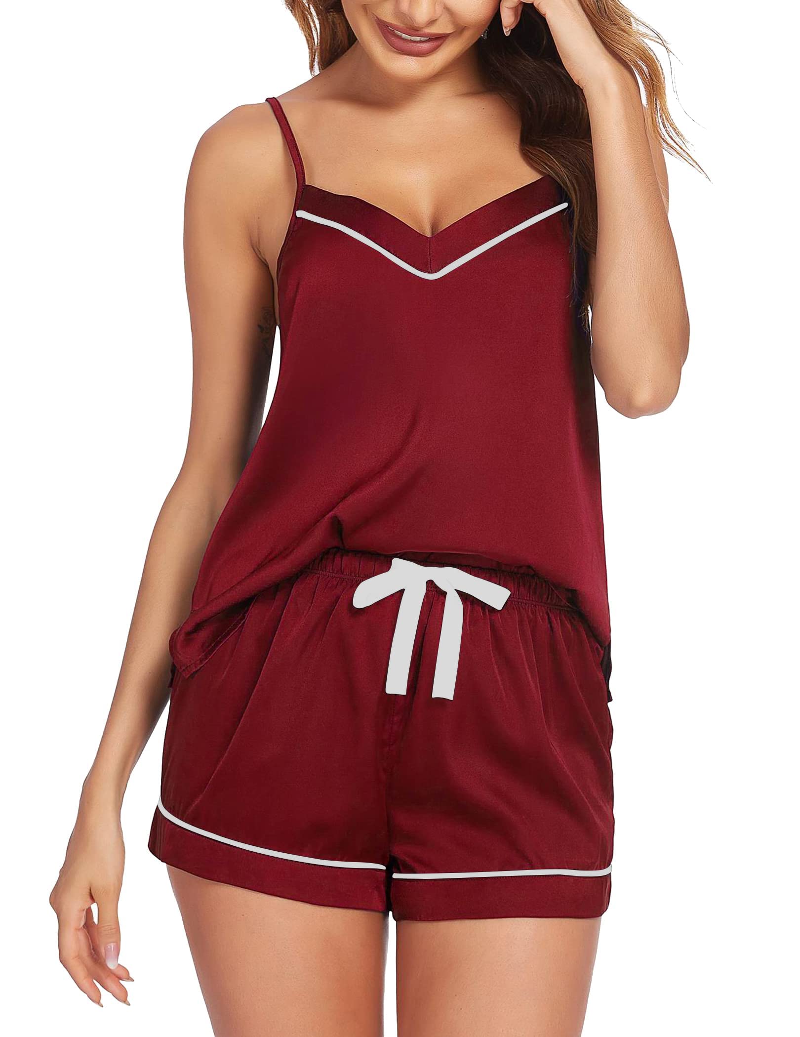 JFAN Pijama Mujer Verano Pijama Saten Mujer Camisolas y Pantalón Corto 2 Piezas