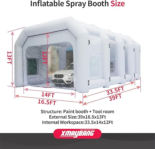 Miniatura 16 de Xmaybang Cabina de pulverización inflable de 26 x 15 x 10 pies, cabina de pintura automática portátil con sistema de filtración, adecuada para autos