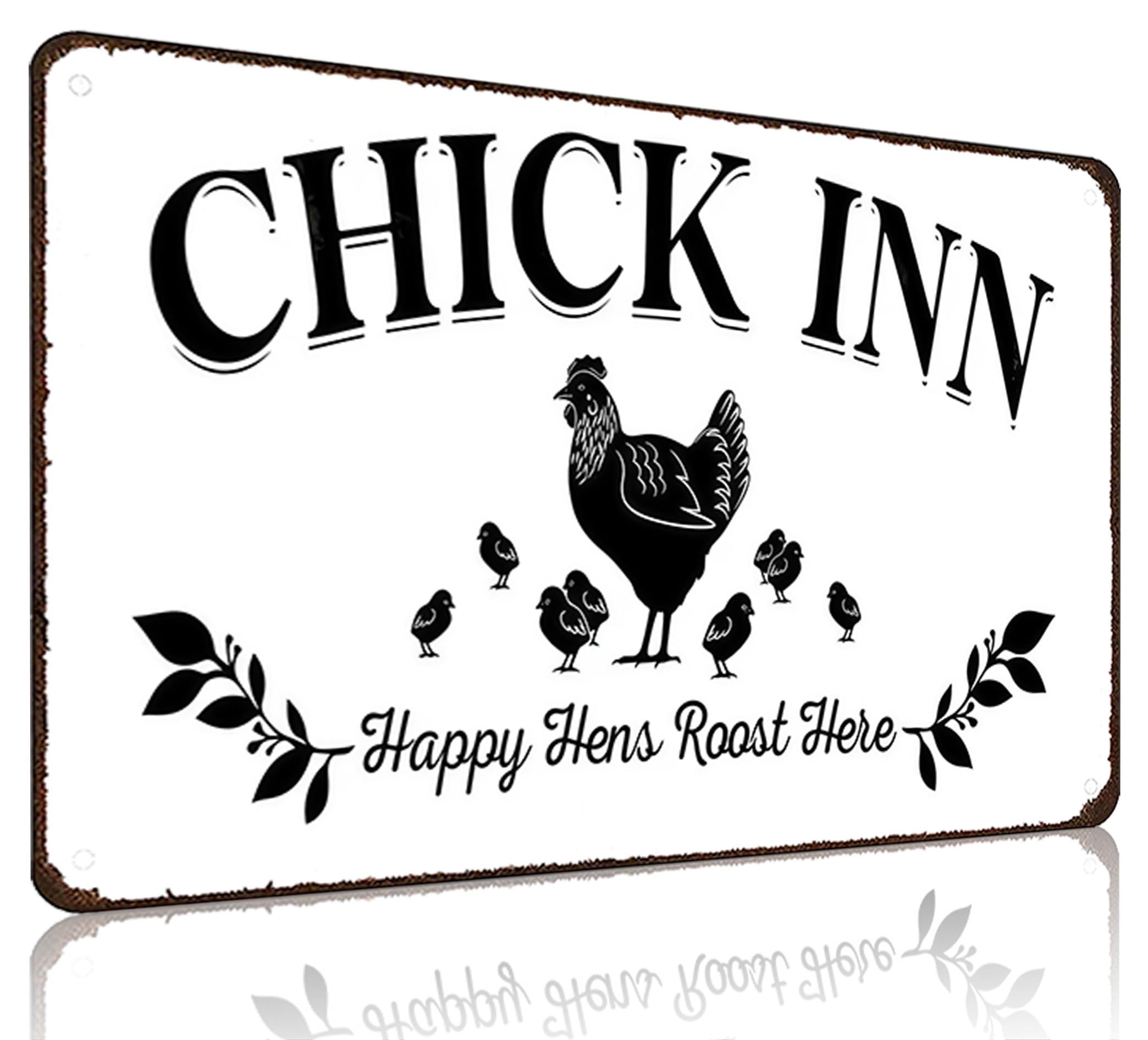 Funnysign Vintage Chicken Sign Chick Inn Happy Hens Roost Here Funny Tin Sign for Chicken Coop Farm Kitchen Garden Yard Decor 8x12 inches(3883)