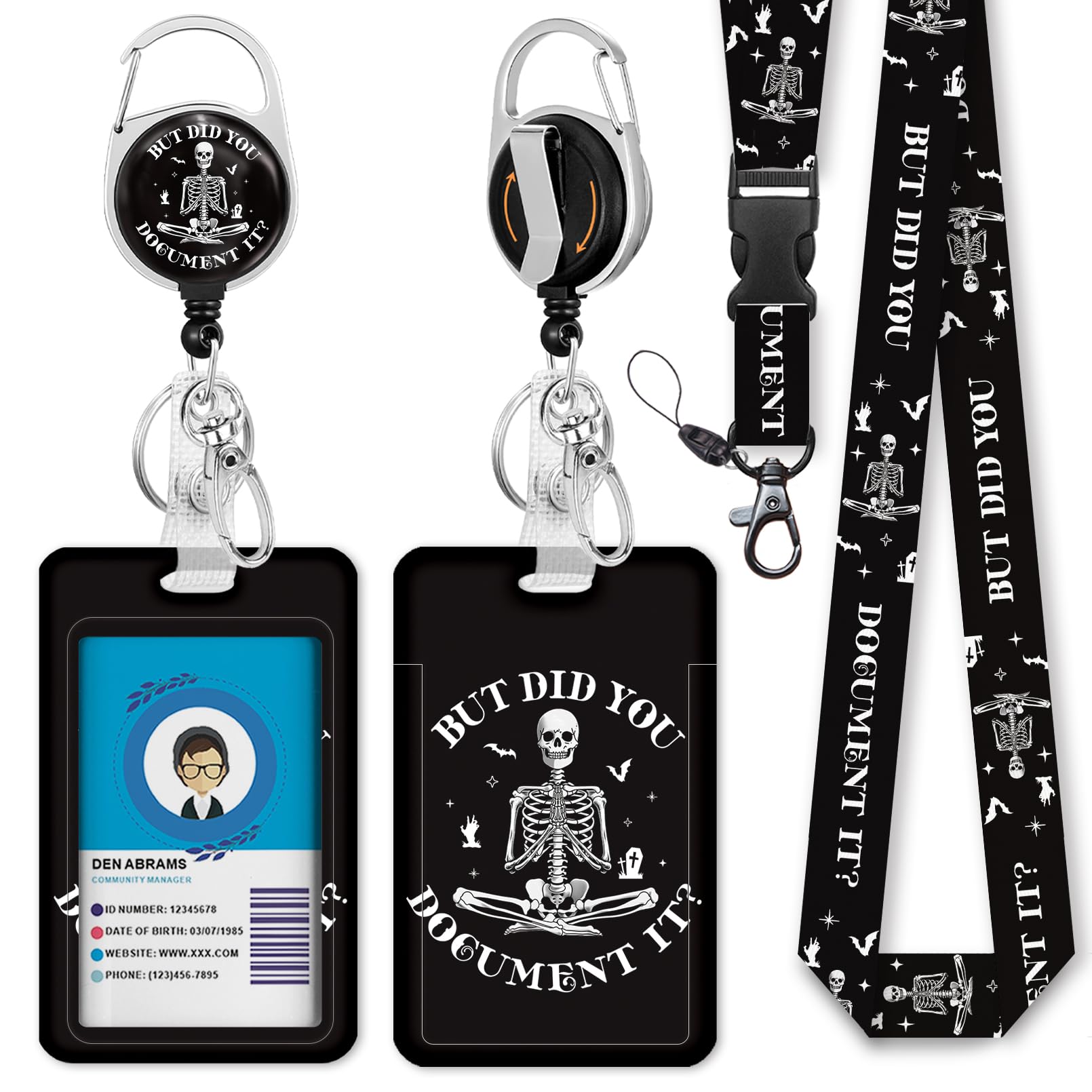 Giancomics Skeleton Skull Lanyards for Id Badges, Cute Funny ID Badge Holder with Lanyard Badge Reel Retractable, Teacher Lanyard with ID Holder