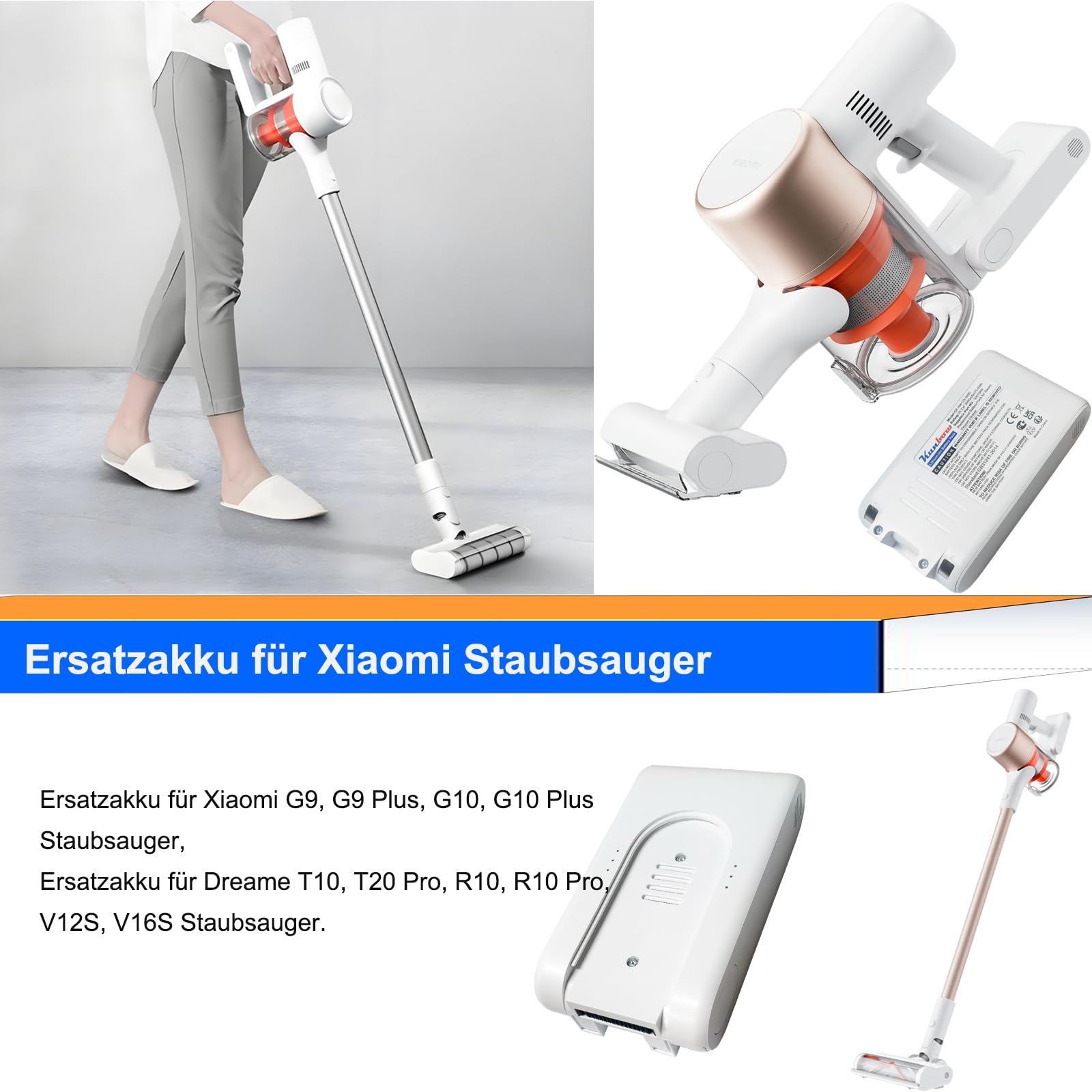 3000mAh Ersatzakku für Xiaomi G9, G9 Plus, G10, G10 Plus Staubsauger, akku für Dreame T10, T20, T20 Pro, R10, R10 Pro, V12S, V16S Staubsauger. (25.2V/75.6Wh)