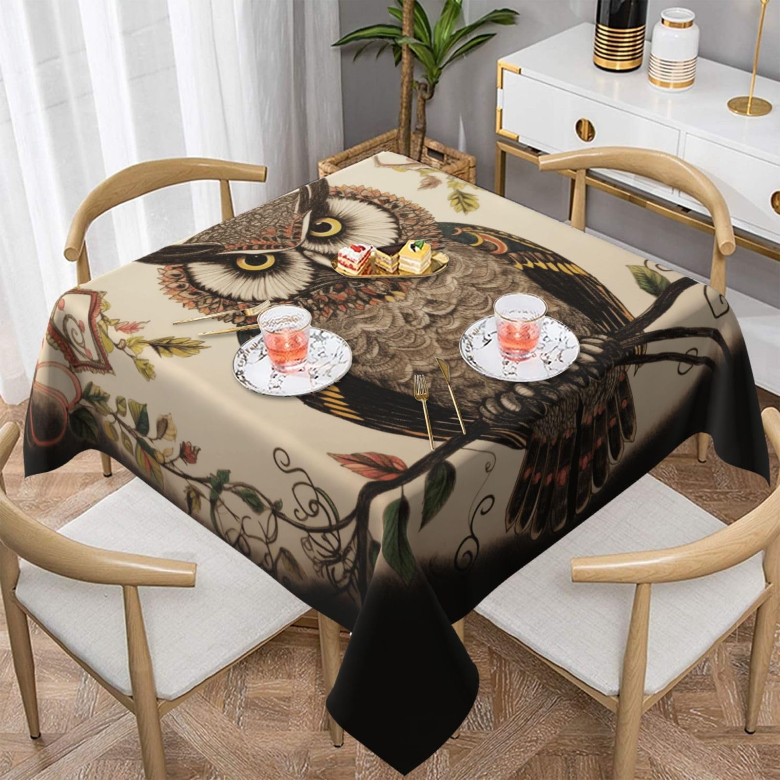 WPKJU Owl Beliefs Printed Square Tablecloth 54x54 inch Water Resistant Table Cover Washable Rectangle Table Cloth for Dining Tables