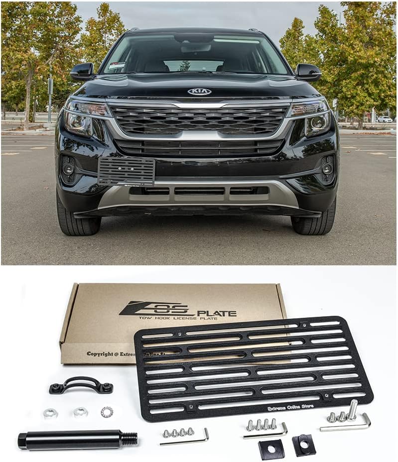 Replacement for 2020-Present Kia Seltos Models | EOS Plate Version 2 Front Bumper Tow Hook License Relocator Mount Bracket Tow-594-V2 (Full Size)
