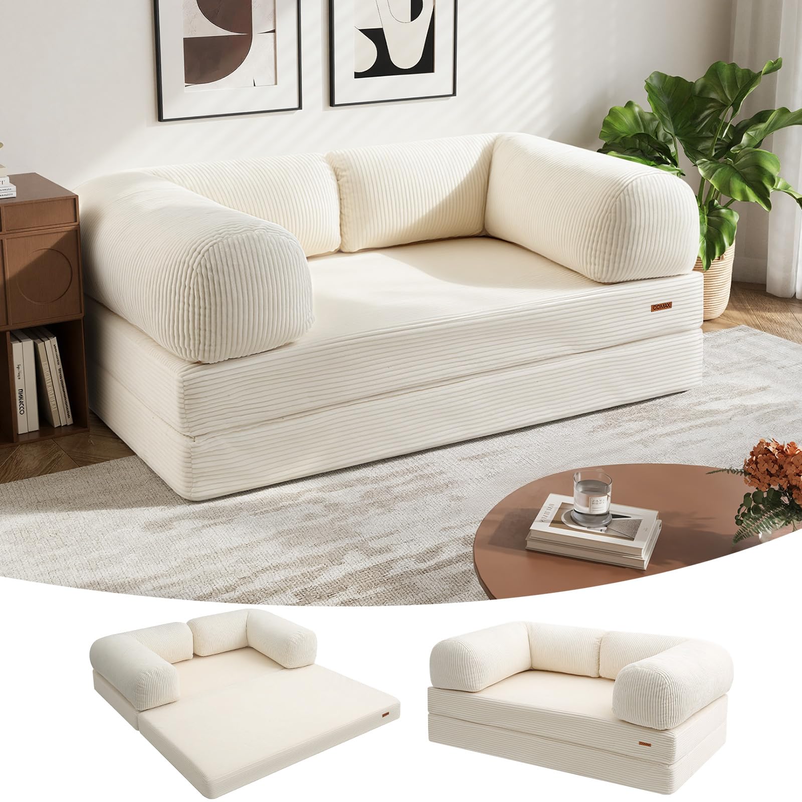 COMAX Folding Sofa Bed Queen, 4-in-1 Foldable Floor Couch