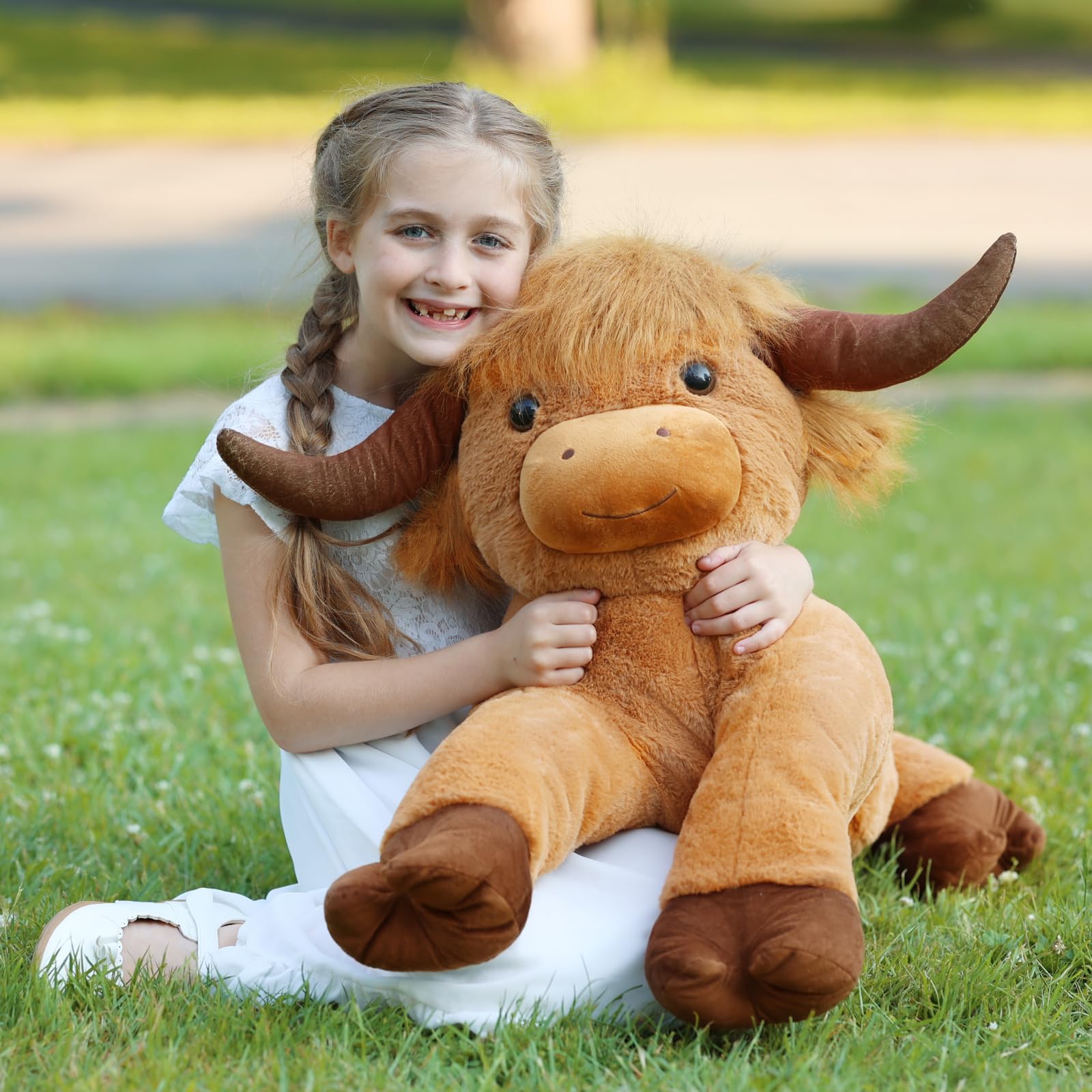 MaoGoLan 41 inch Large Highland Cow Stuffed Animal, Giant Hyland Cow Plush Scottish Cattle Stuffed Toy for Kids - Farm Animal Party Decorations