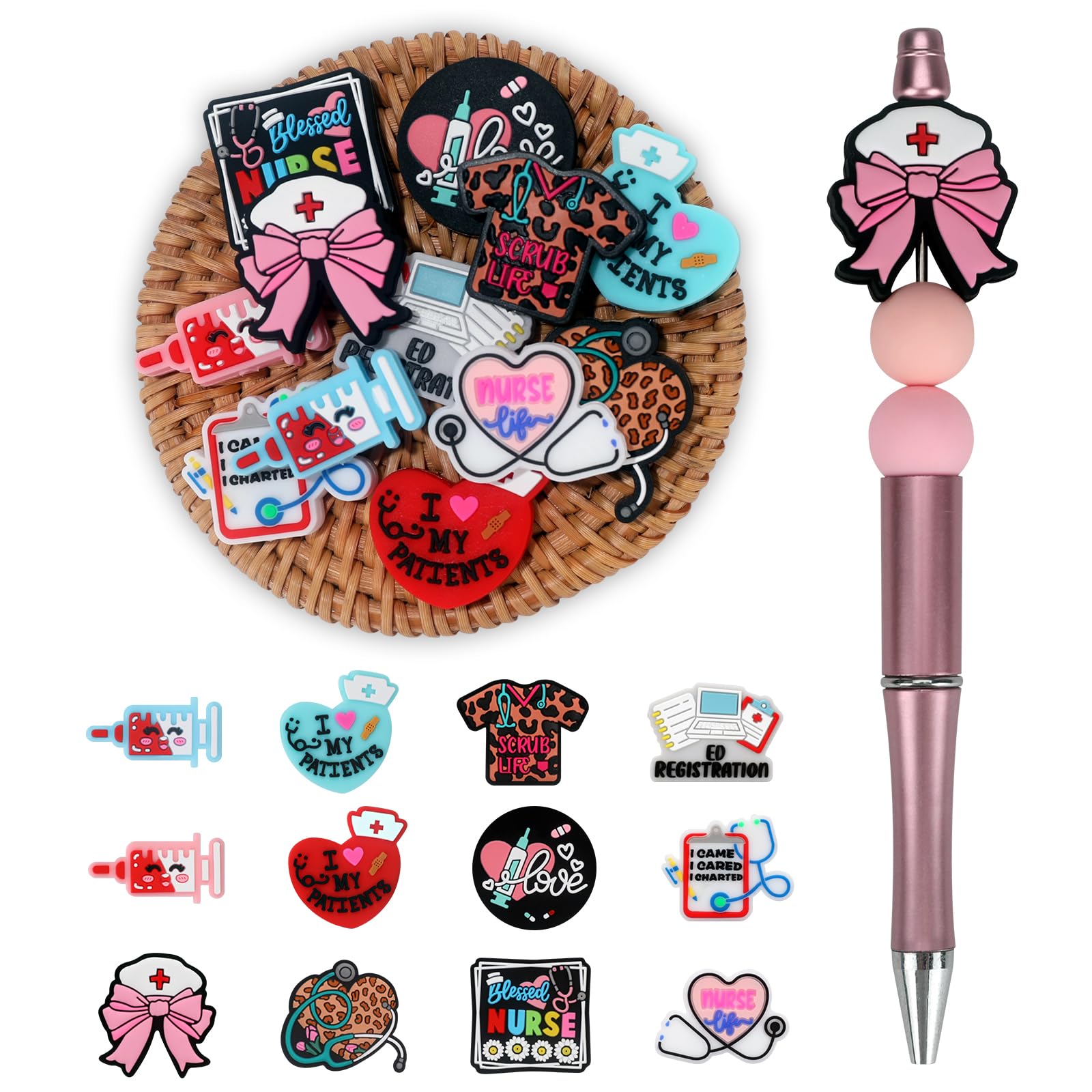 Perles focales en silicone infirmière pour porte-clés et stylos DIY x12