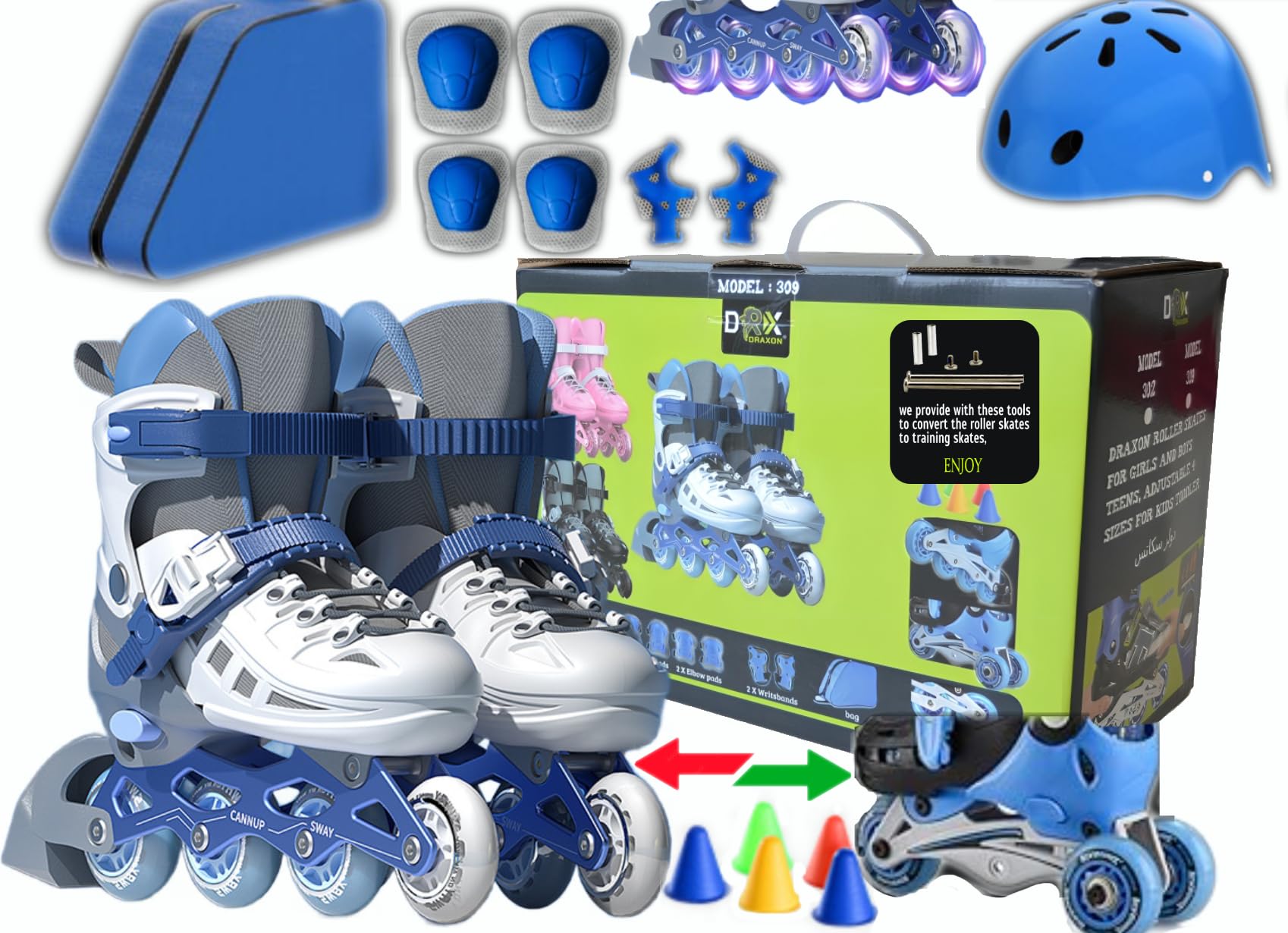 Roller Skates for Kids Adjustable with Light Up Wheels, Fun Illuminating for Boys Girls, Rollerskates for Kids Beginners, Suitable for Indoor Outdoor