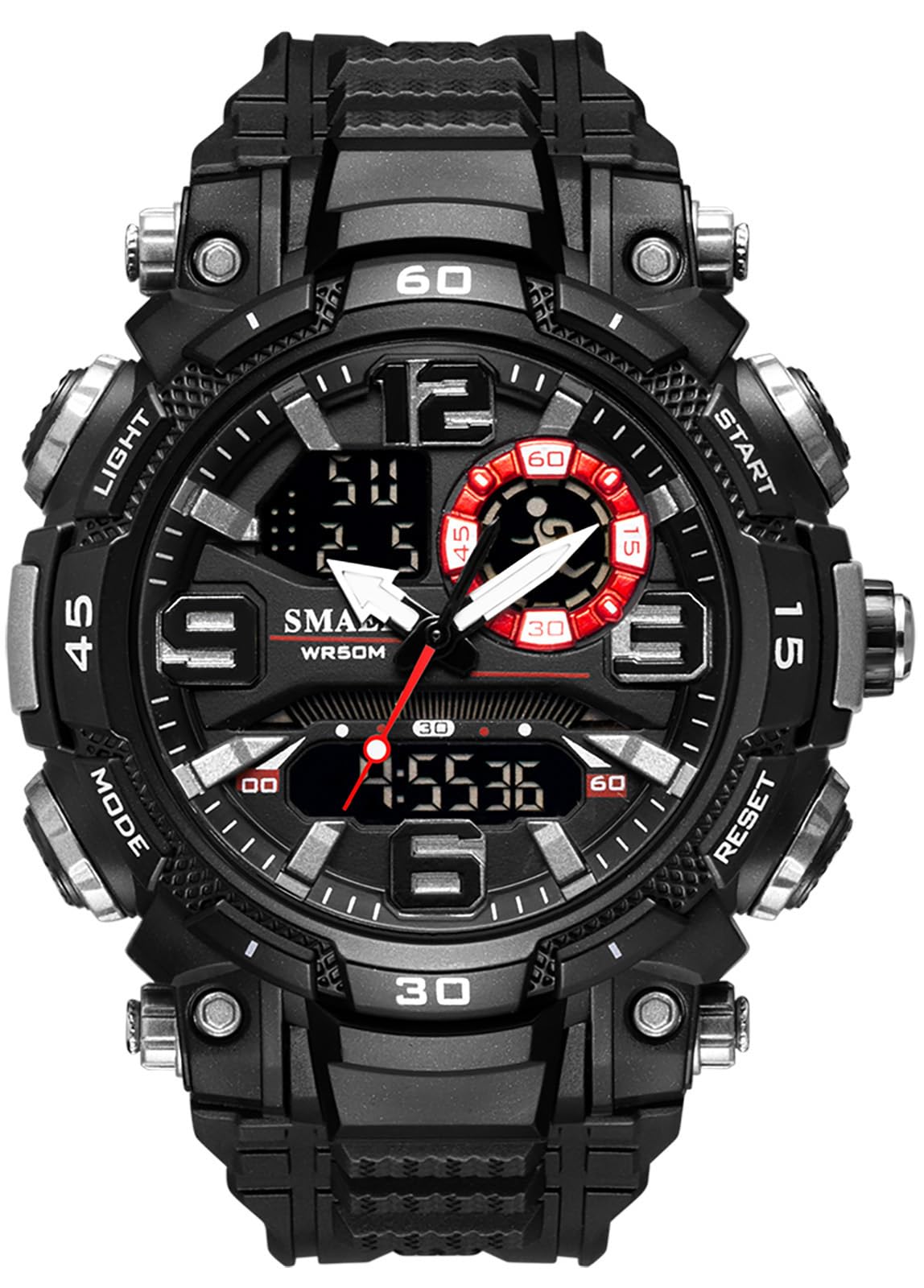 MASTOP Orologio sportivo analogico digitale da uomo, impermeabile fino a 50 m, stile militare, doppio display con sveglia, cronometro, retroilluminazione, visualizzazione data e settimana, cinturino