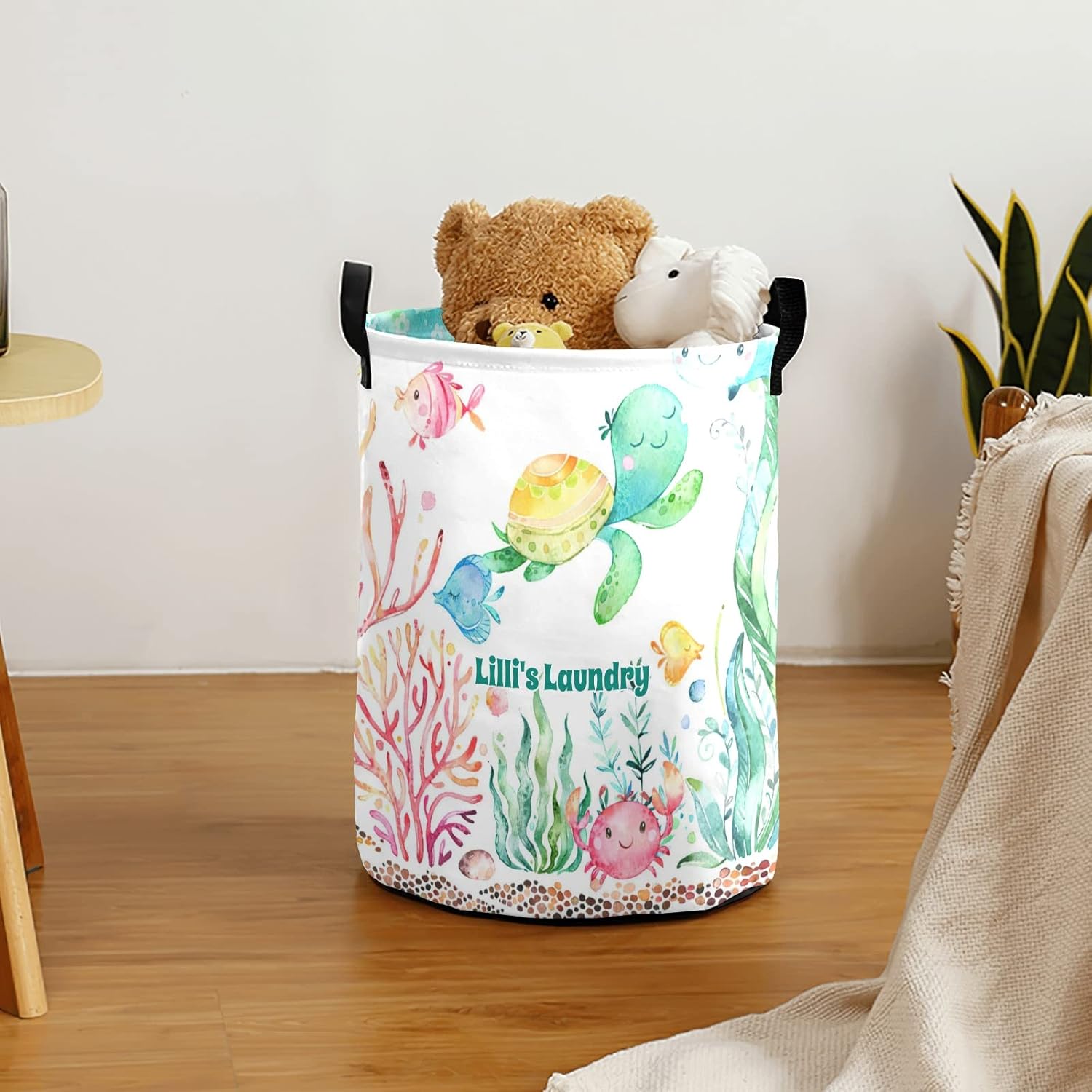 Under the Sea Turtle Jellyfish Storage Bin, Waterproof Oxford Fabric Clothes Basket Organizer for Laundry Hamper,Toy Bins,Gift Baskets, Bedroom, Clothes,Baby Nursery