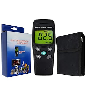 Handheld Digital Solar Power Meter (Pyranometer) 2000 W/m2, 634BTU / (ft2xh) Measurement Solar Radiation Energy Insolation Tester