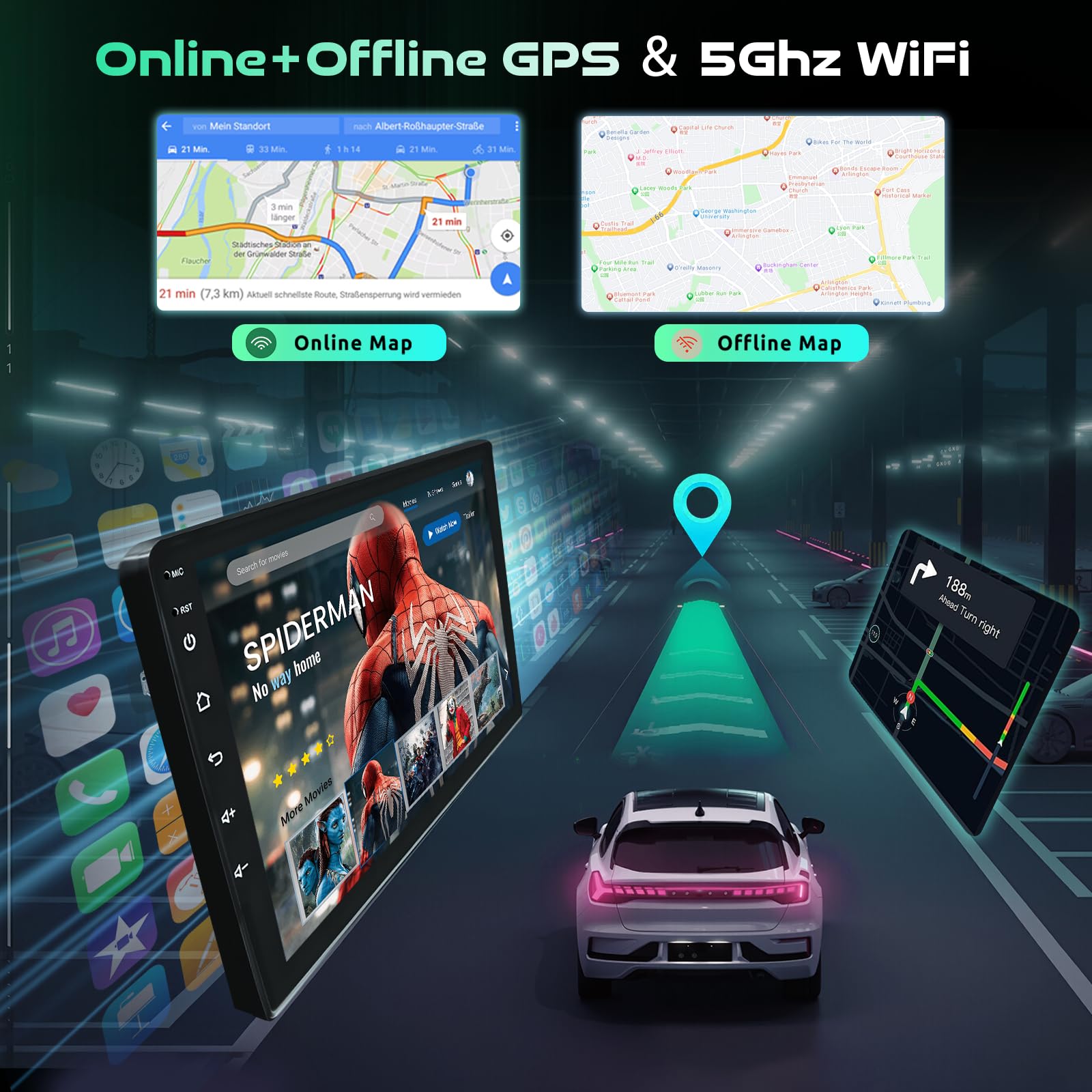 [2G+64G] Inefala Android 15 Radio Coche para Seat Leon MK2 2005-2012 con Wireless Carplay Android Auto, 9" Pantalla Autoradio con GPS WiFi RDS/FM Bluetooth EQ SWC Cámara Trasera Mic