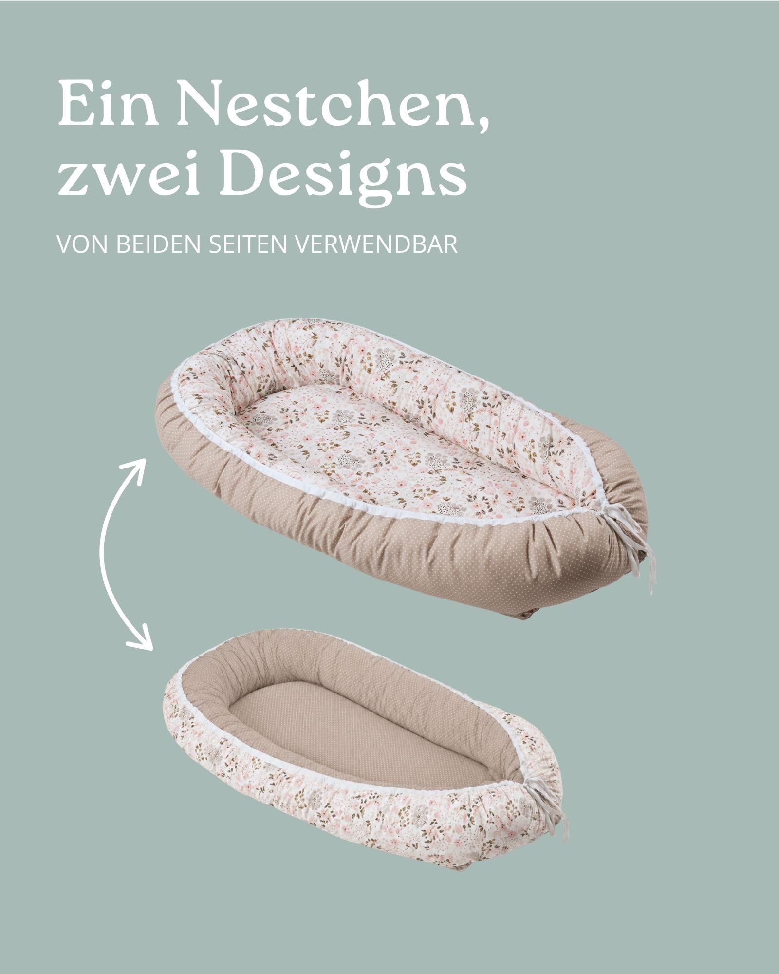 ULLENBOOM Babynest - 100% OEKO-TEX Materialien & Made in EU, Rosa Blüten - Babynestchen Neugeborene aus kuscheliger Baumwolle, Ideal als Reisebett & Kuschelnest geeignet