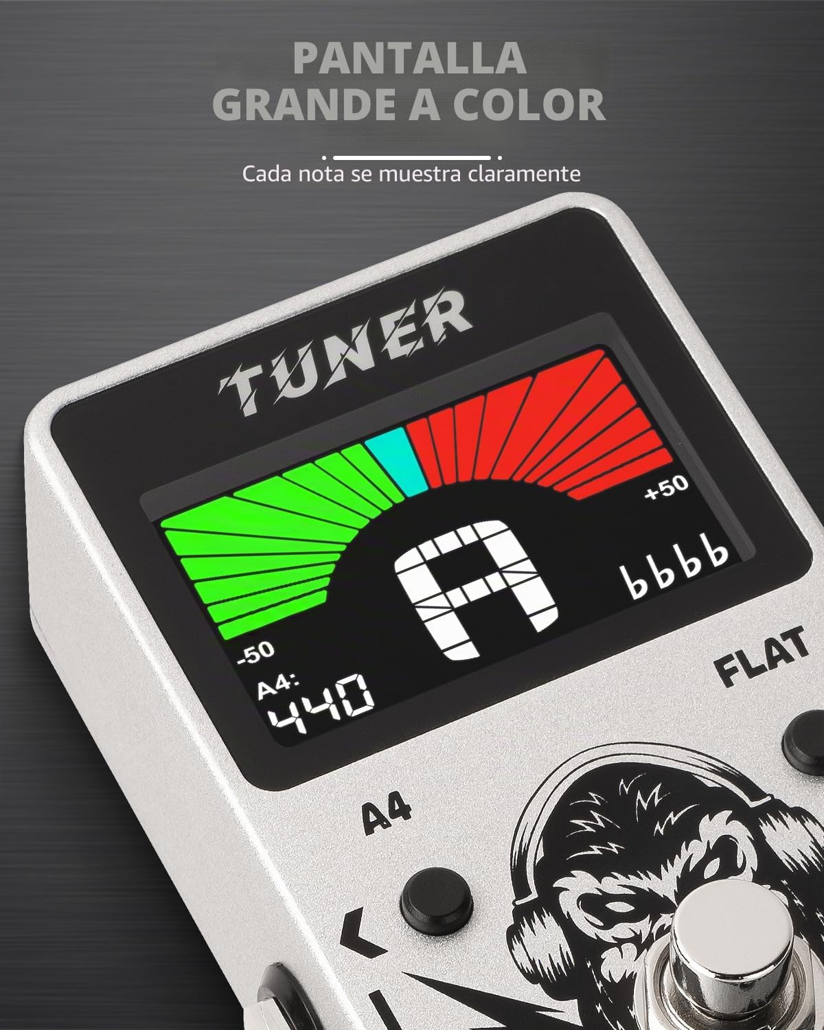 STRICH Pedal sintonizador de guitarra con pantalla grande a color, afinación cromática de precisión, 430-450Hz A4, True Bypass para guitarra eléctrica y bajo, Plata