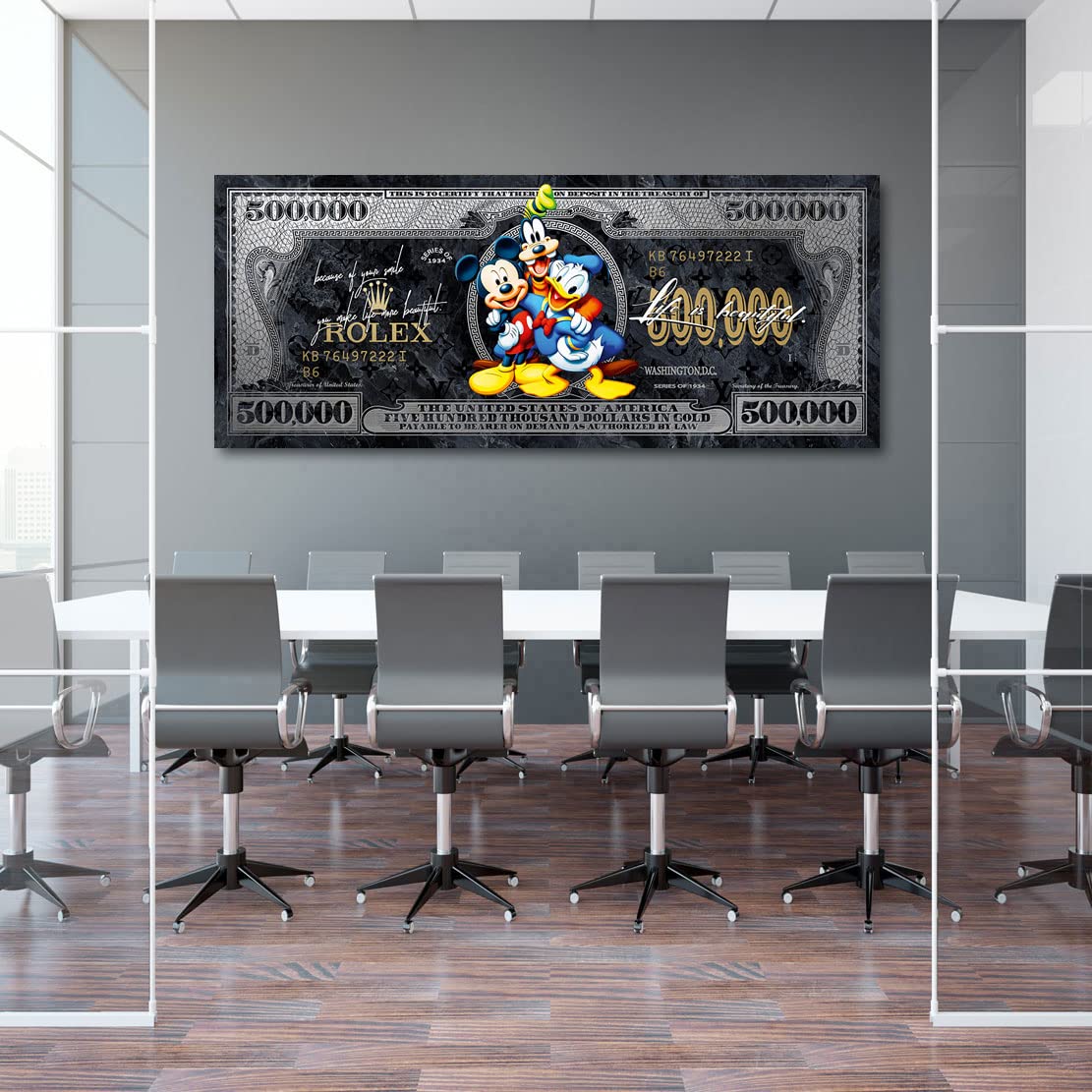 Kunstgestalten24 Leinwandbild Wandbild Comic Micky & Co. Pop Art Dollar Silver Kunstdruck Raum- u. Wanddekoration Übergrößen