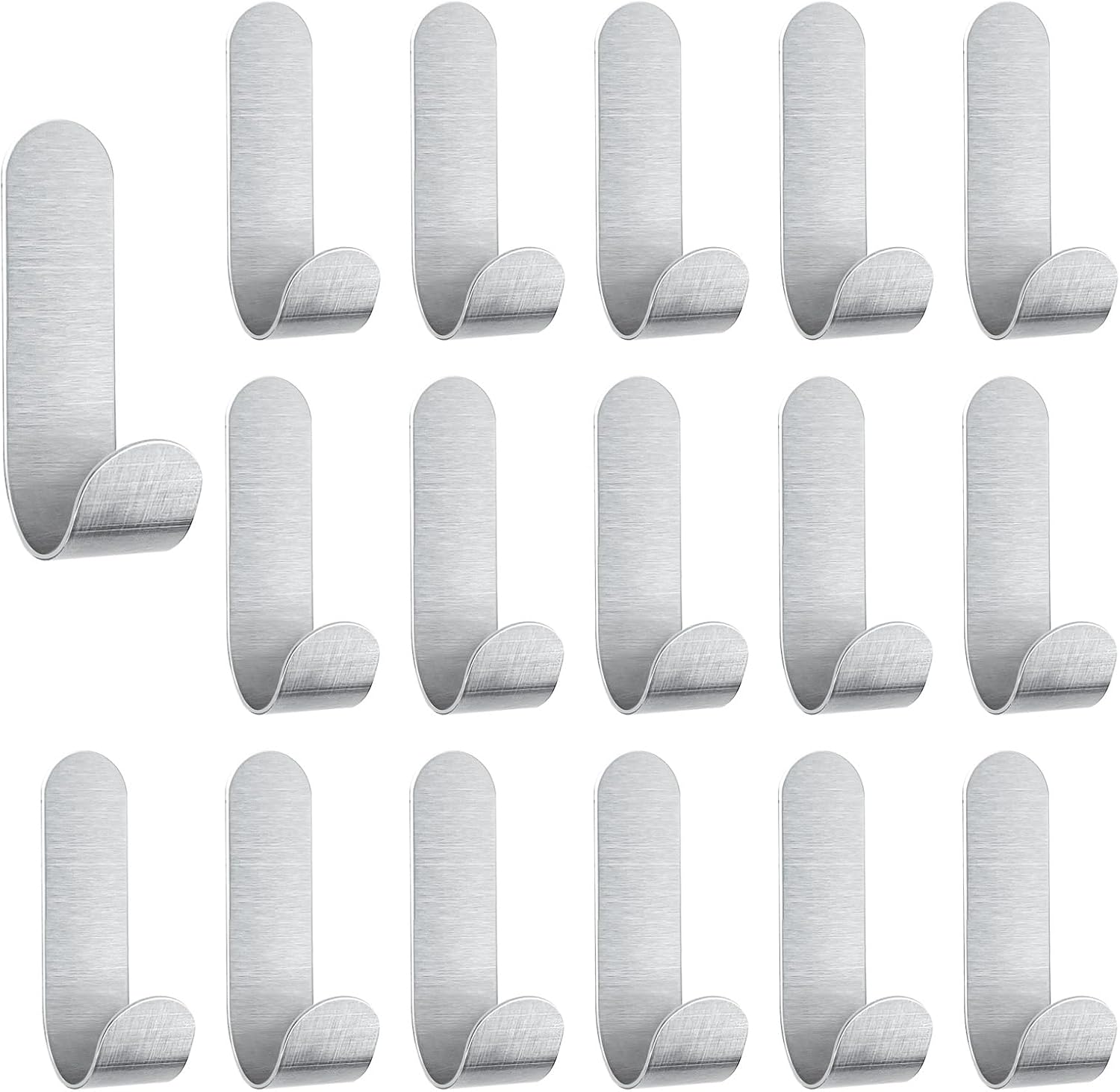 16 pcs Adhesive Hooks, Silver Command Hooks，Wall Hooks Heavy Duty 304 Stainless Steel Wall Hooks Adhesive for Hanging Jackets, Party Light Strip, Kitchenware, Keys, Bags and Hats (Silver)