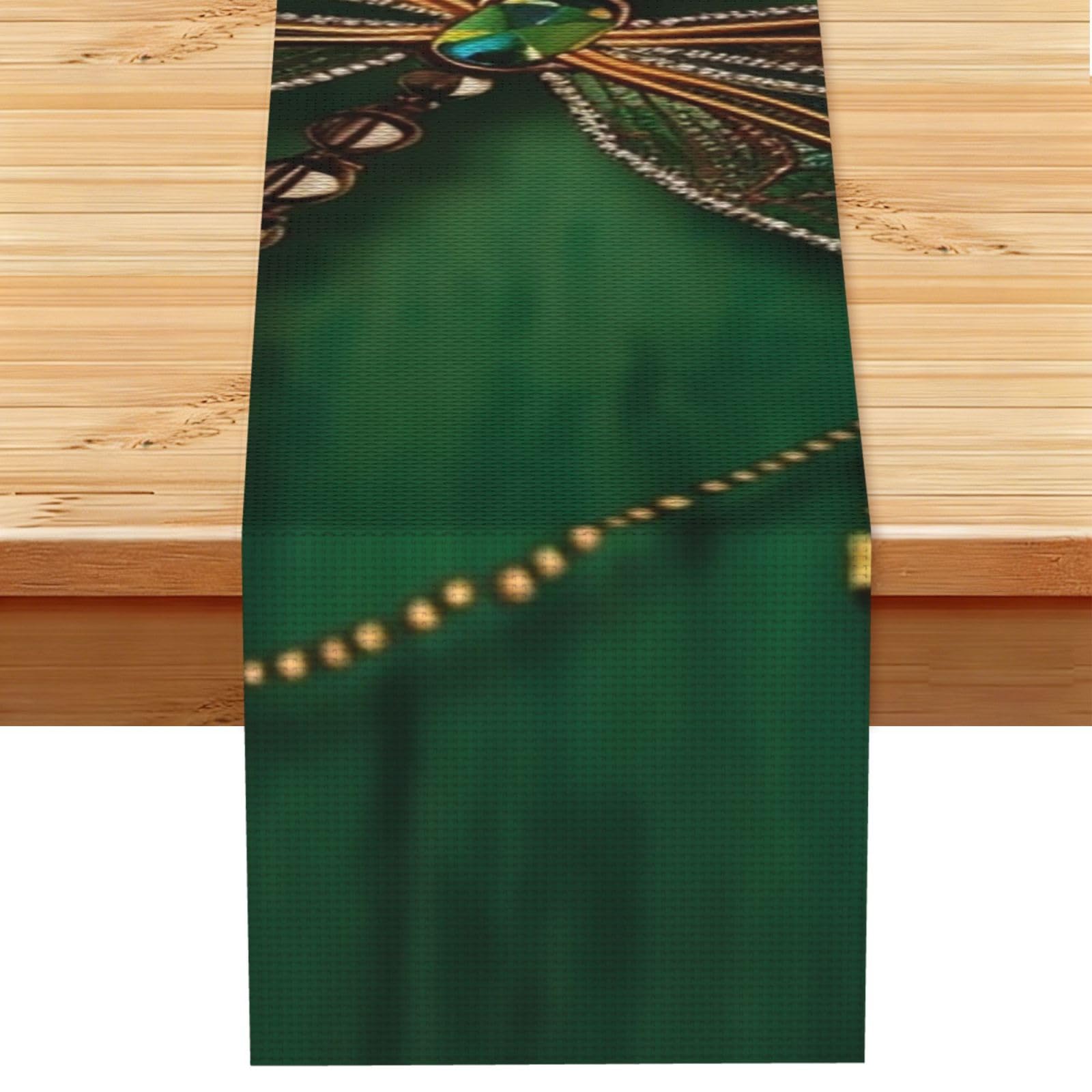 Jewel Dragonfly Table Runner 13 x 72 Inches Long, Cotton Linen Table Runners for Kitchen Dining Table Decoration - Washable Tablecloth Modern Tablerunner for Home Party Decor