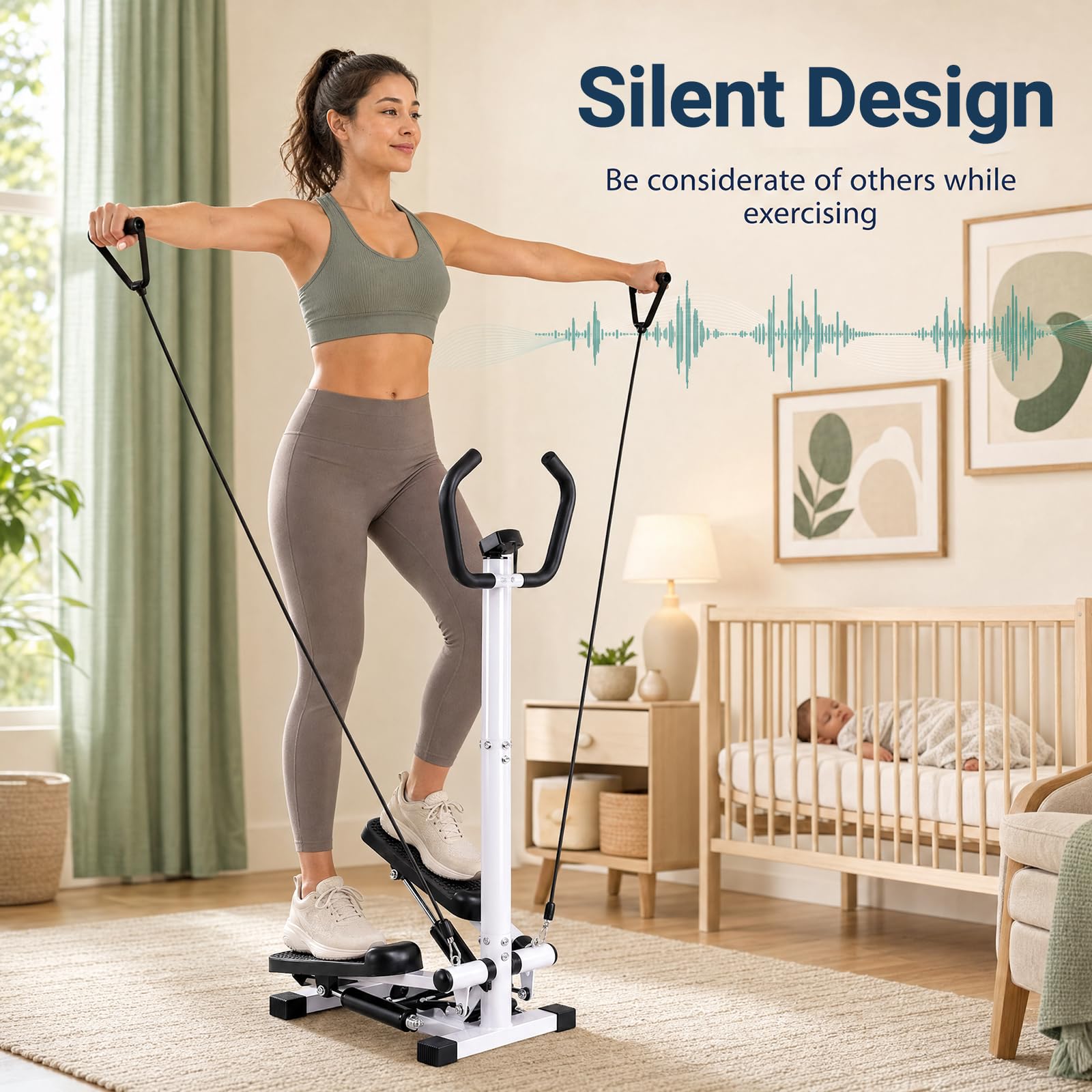 KOMFOTTEU Stepper Fitness con Bande di Resistenza, Step da Scale | Twister con Manubrio e Schermo LCD, Intensità Regolabile, per Esercizio Aerobico, Compatto e Salvaspazio per Casa, Palestra