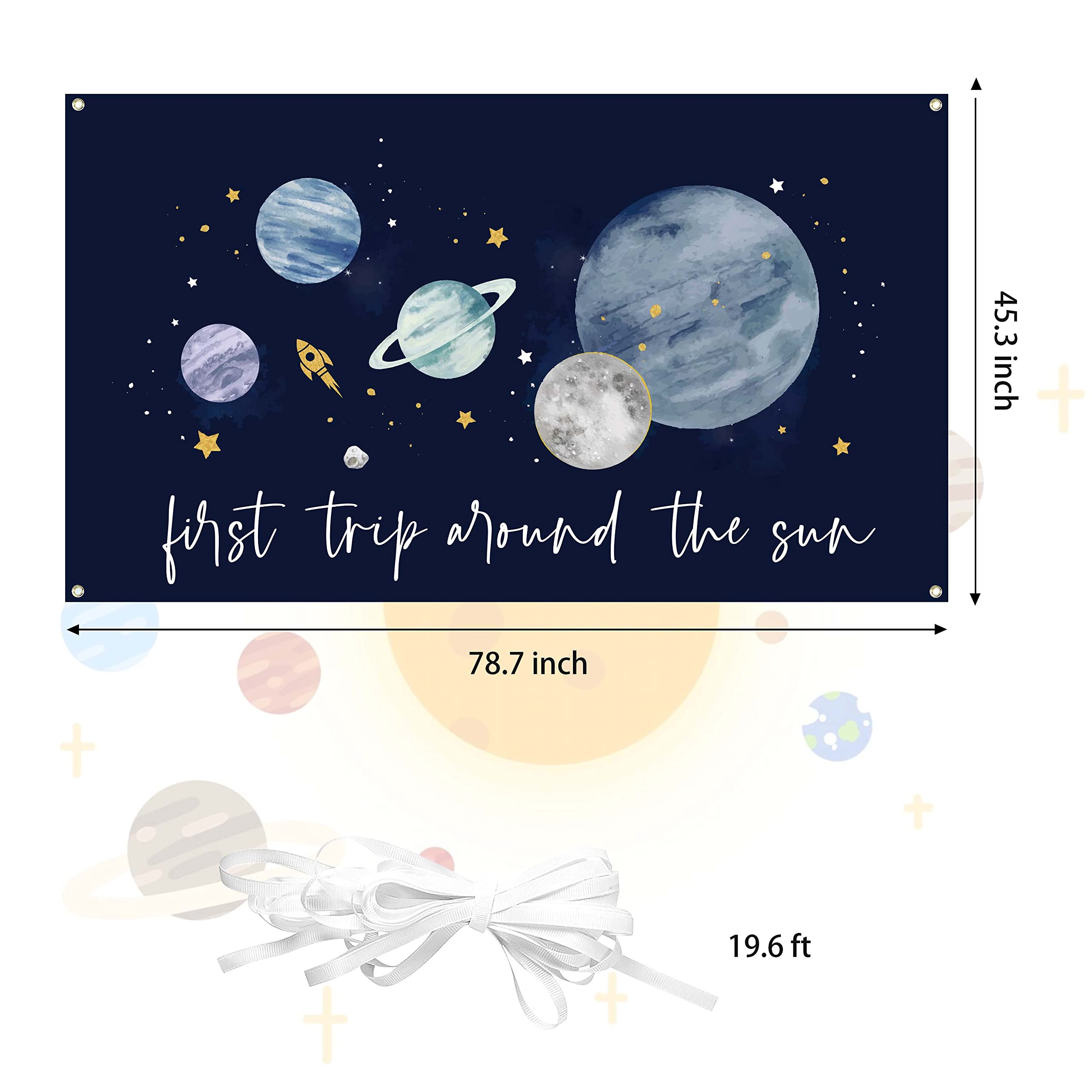 First Trip Around The Sun Space Backdrop – 6.5x3.7 Ft Watercolor Planets Banner For 1st Birthday - View #3
