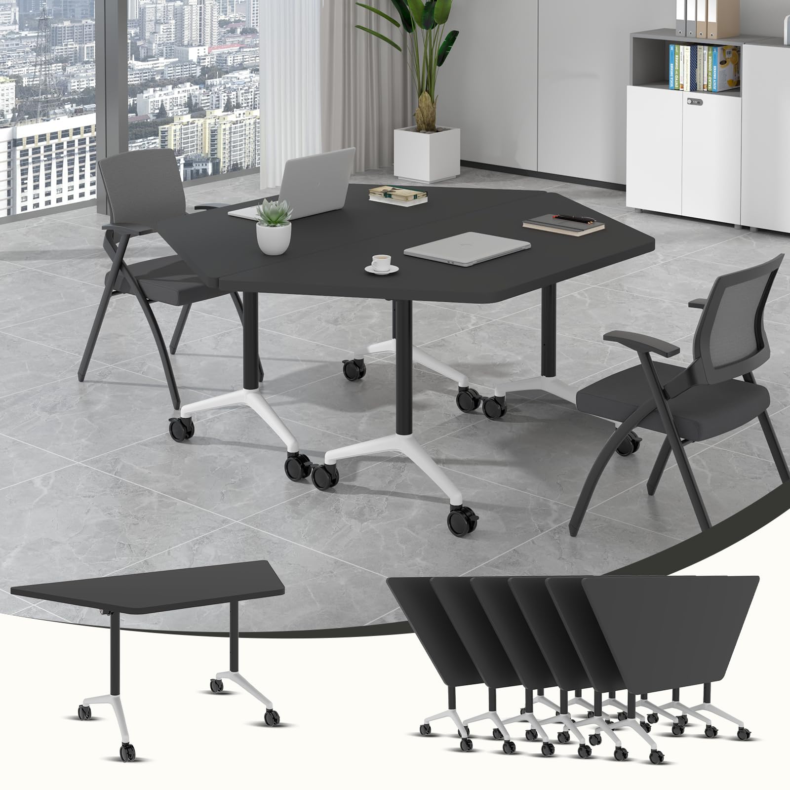 EIELIZ Small Conference Table, Folding Conference Table, Moveable Conference Room Table with Rolling Wheels, Flip-Top Seminar Table Training Tables