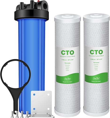 Carcasa DB20P y filtros de carbono de 20 x 4.5 pulgadas, filtro de agua SimPure de 20 pulgadas para toda la casa