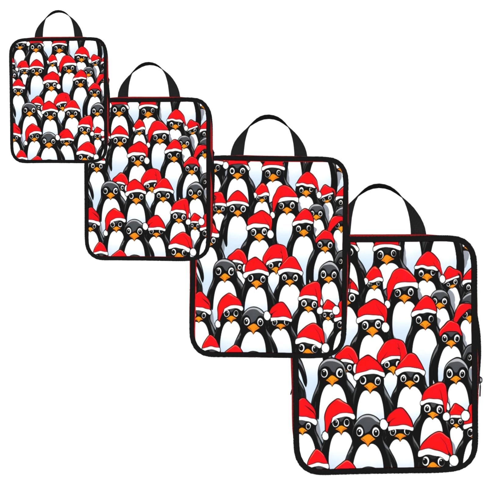 Christmas Penguins Print 4 Set Compression Packing Cubes for Suitcases,Expandable Storage Bags Organizers
