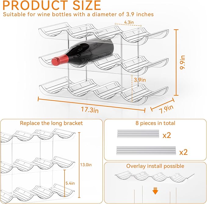 Yieach Organizador de Botellas de Vino, 3 Niveles Apilable, Acrílico, 12 Botellas miniatura 3