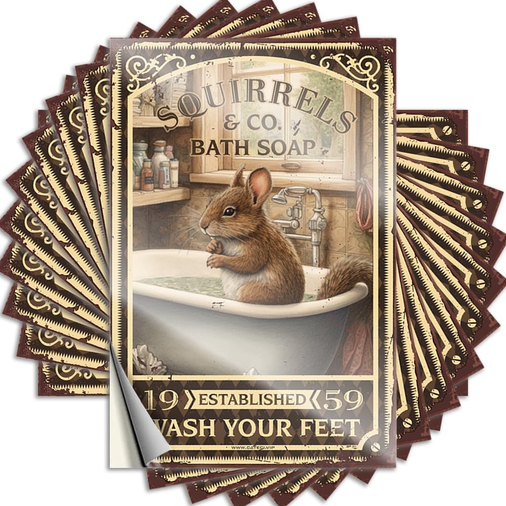 Decals Fluffy Funky Window Squirrels Bath Soap Wash Your Feet - No Residue Decals for Girls(6X9CM)