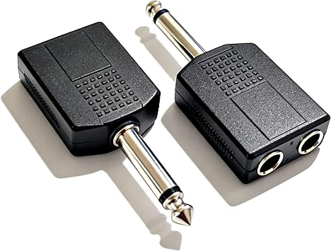 1/4 Audio Splitter TS Mono Plug Interconnect Audio One Male 6.35mm1/4 inch and Two Females 6.35mm1/4Inch Adapter Splitter-2pcs