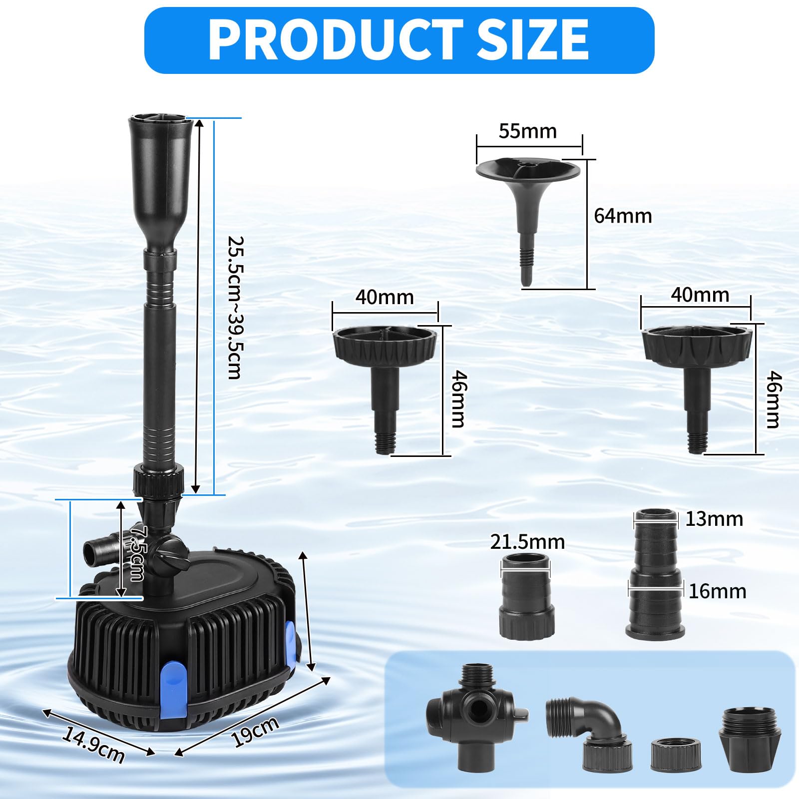 DBREAKS Pompe pour Fontaine Extérieure Jardin 2000L/H 2 M, Pompe de bassin 35W avec Câble 10 M, Pompe à Filtre Submersible, Pompe à eau pour Koï, Étang, Ruisseau, Débit Réglable