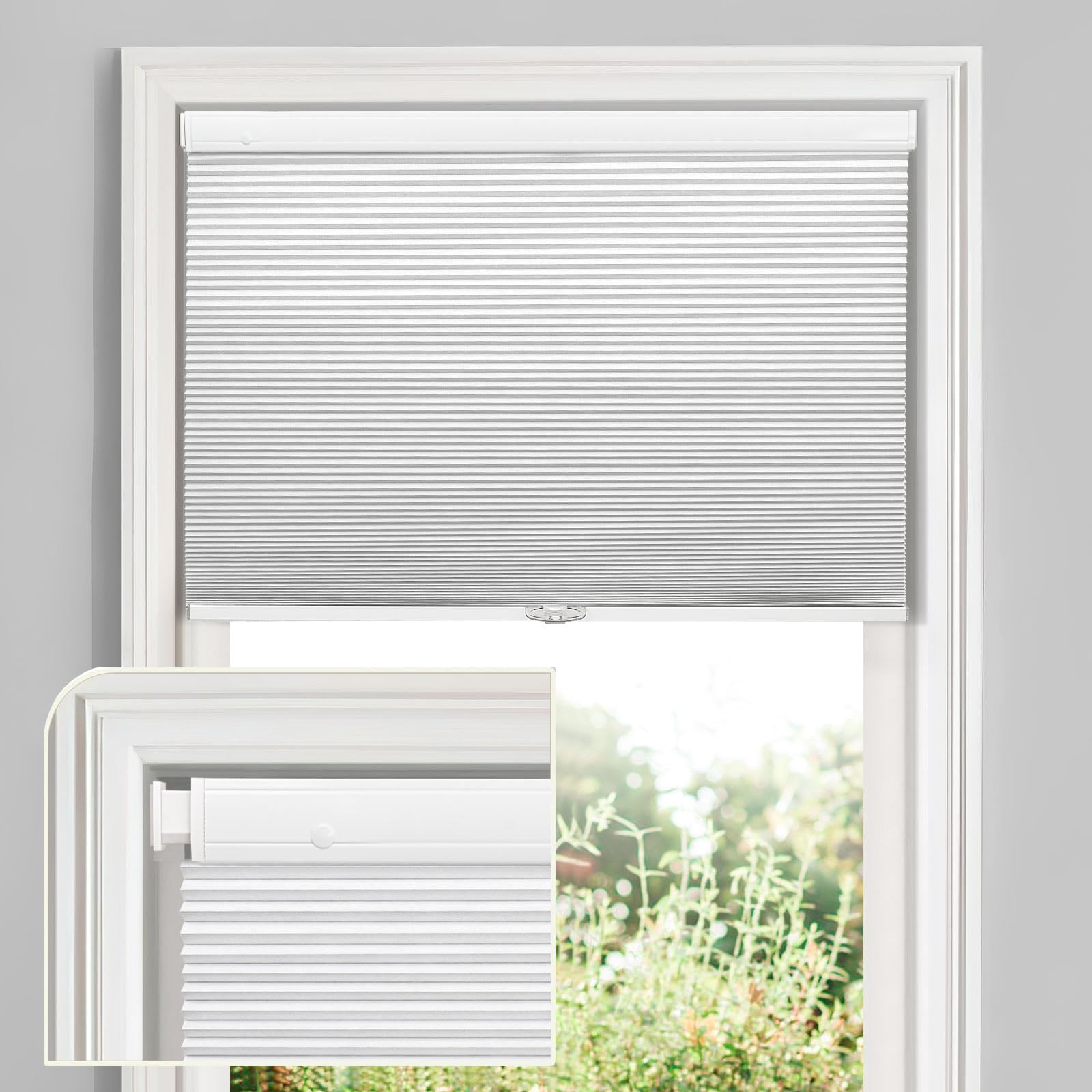 MiLin Cordless Cellular Shades No Tools No Drill Blinds for Windows Shades for Indoor Windows Magnetic Door Blinds (Blackout - White, 40" W x 48" H)