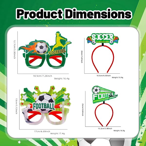 4 Pezzi Kit Tifoso Calcio con 2 Cerchietti e 2 Occhiali da Festa, Accessori Calcio per Europei e Mondiali, Gadget Tifosi per Stadi e Feste a Tema - 2