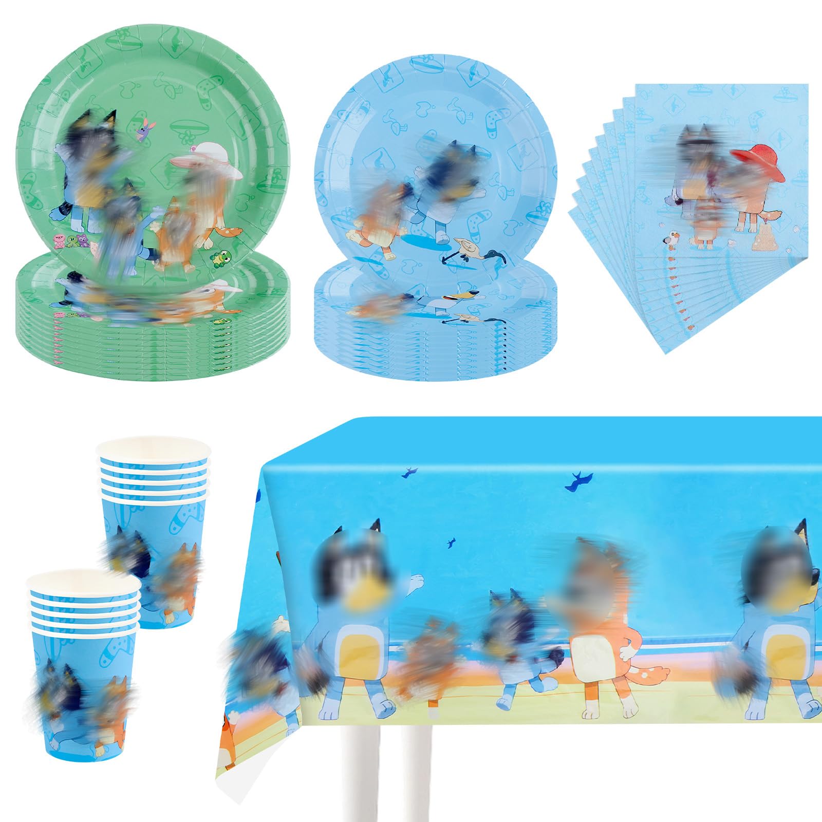 51pcs Blue Dog Birthday Party Decorations,Cartoon Party Tableware Set ,Cartoon Theme Party Supplies With Plates Cups Napkins And Tablecloth