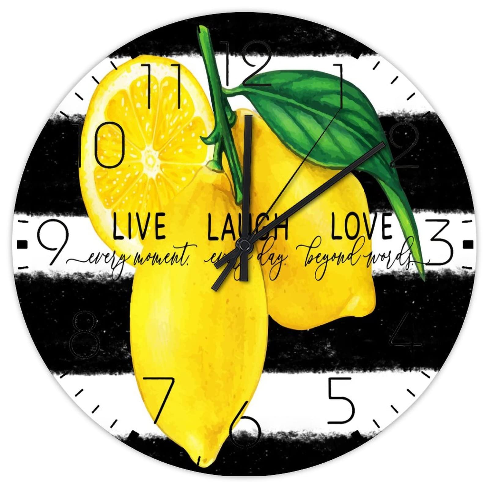 Horloge murale jaune en bois Citron 30 cm | Pendule silencieuse rétro
