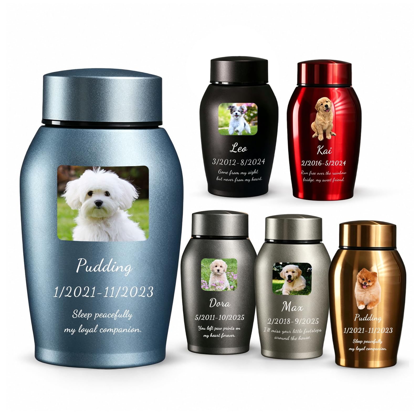 WBW Personalized Pet Urn for Dogs & Cats, Custom Photo Engraved Name Date Pet Cremation Memorial Urn, Small Keepsake Urn for Pet Ashes Remains Loss of Pet Memorial Gift (Dogs)