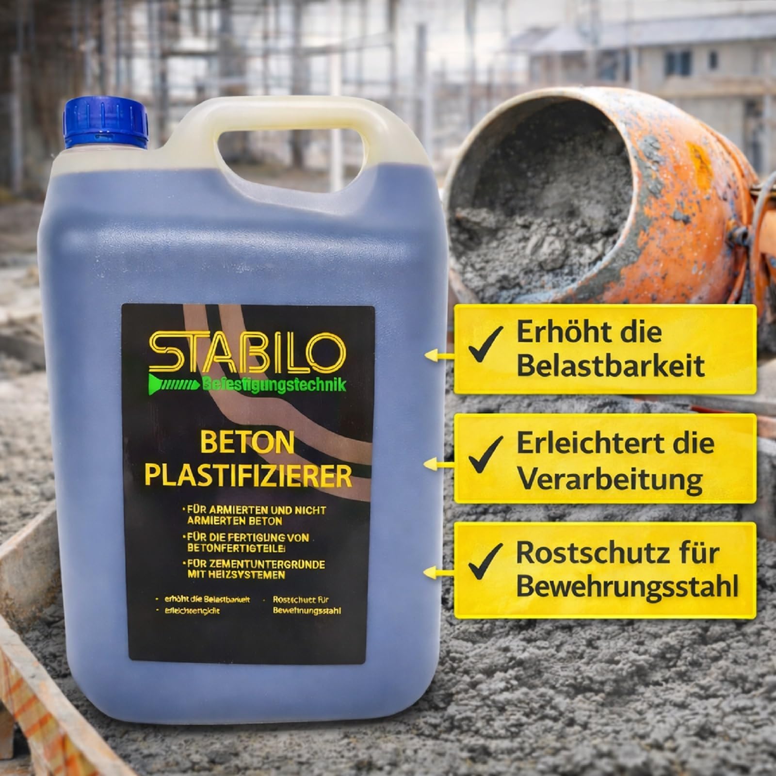 Beton Plastifizierer 5 Liter | Fliessmittel Betonverflüssiger Beton-Zusatzmittel