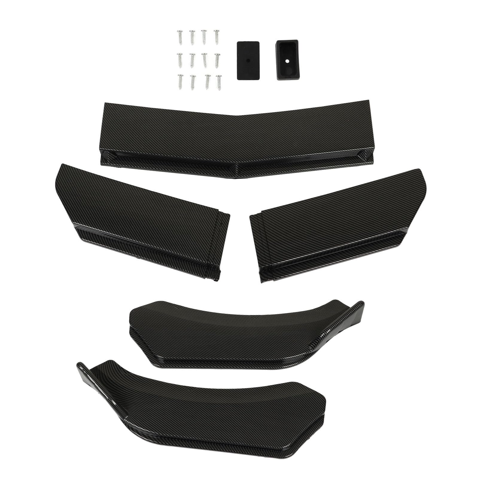 5 Piezas Difusor de Parachoques Delantero Canard Protector, KIMISS 110 a 140 Mm Parachoques Delantero Spoiler Splitter CarFront Bumper Lip Body Kit Anticolisión Universal para (Estilo de fibra de