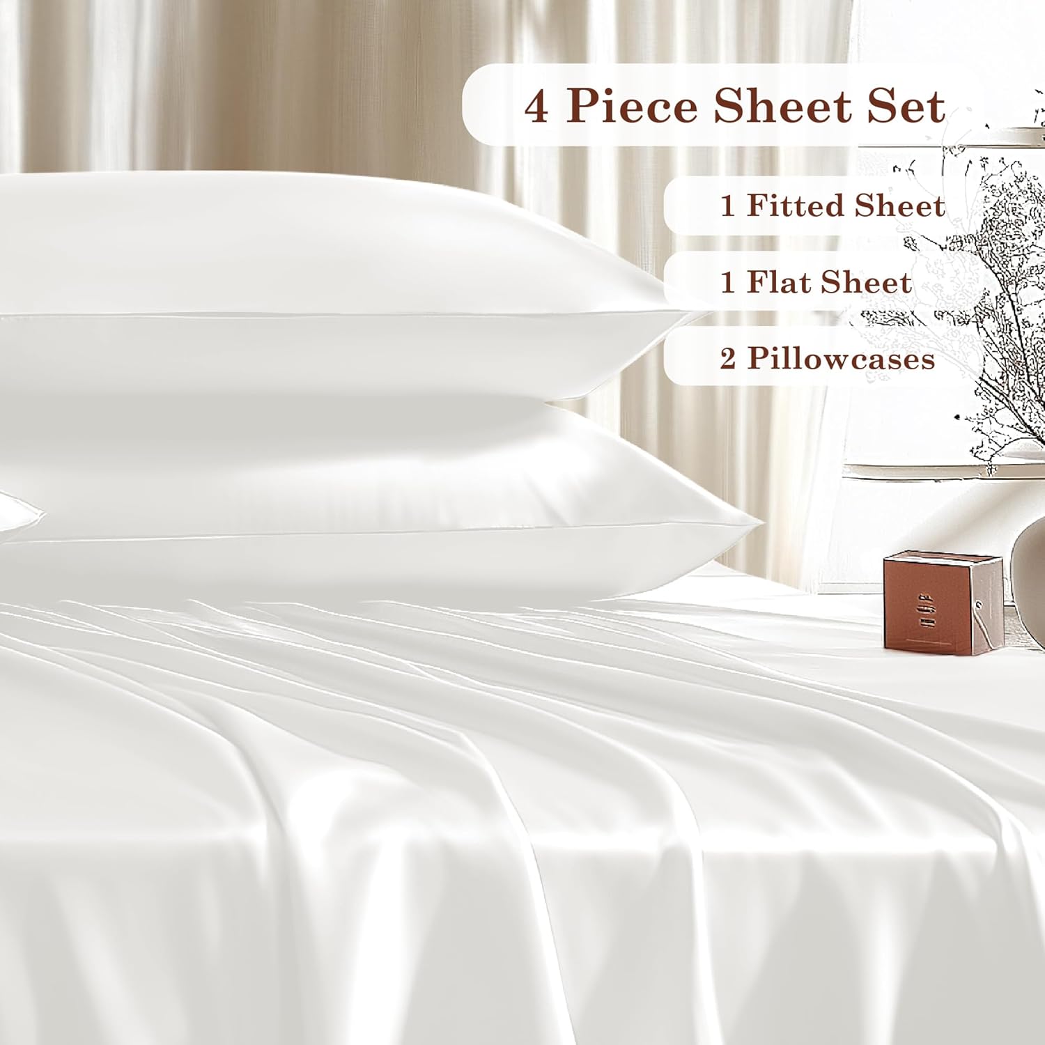 Hyde Lane 900 Thread Count Queen Sheet Set - Alpha Cotton™ Blend Technology - Extra Deep Pocket (18"-24") High Density Bedding - Wrinkle Free, Cooling & Crisp Hotel Luxury Sheets - White