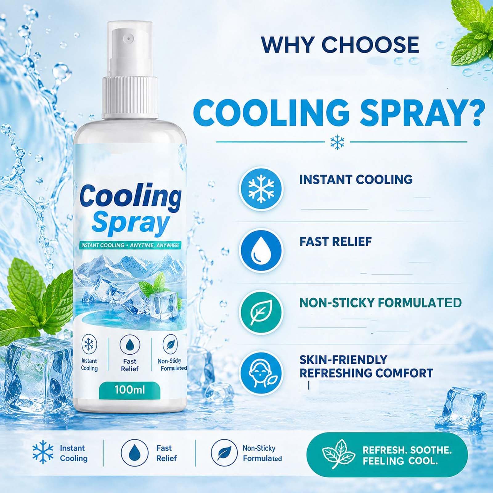 Nebulizzazione rinfrescante istantanea, spray rinfrescante per il corpo, non appiccicoso, leggero, spray rinfrescante sportivo a lunga durata, spray idratante dopo il sole, fresco (5 pezzi)